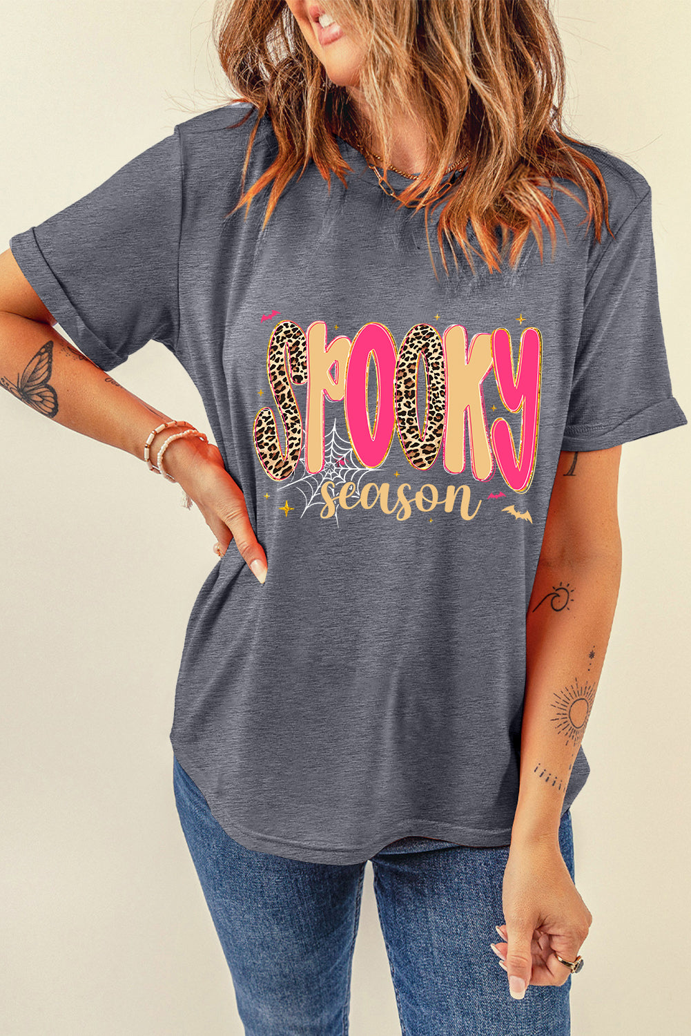 Gray Spooky Season Playful Halloween Graphic T-Shirt