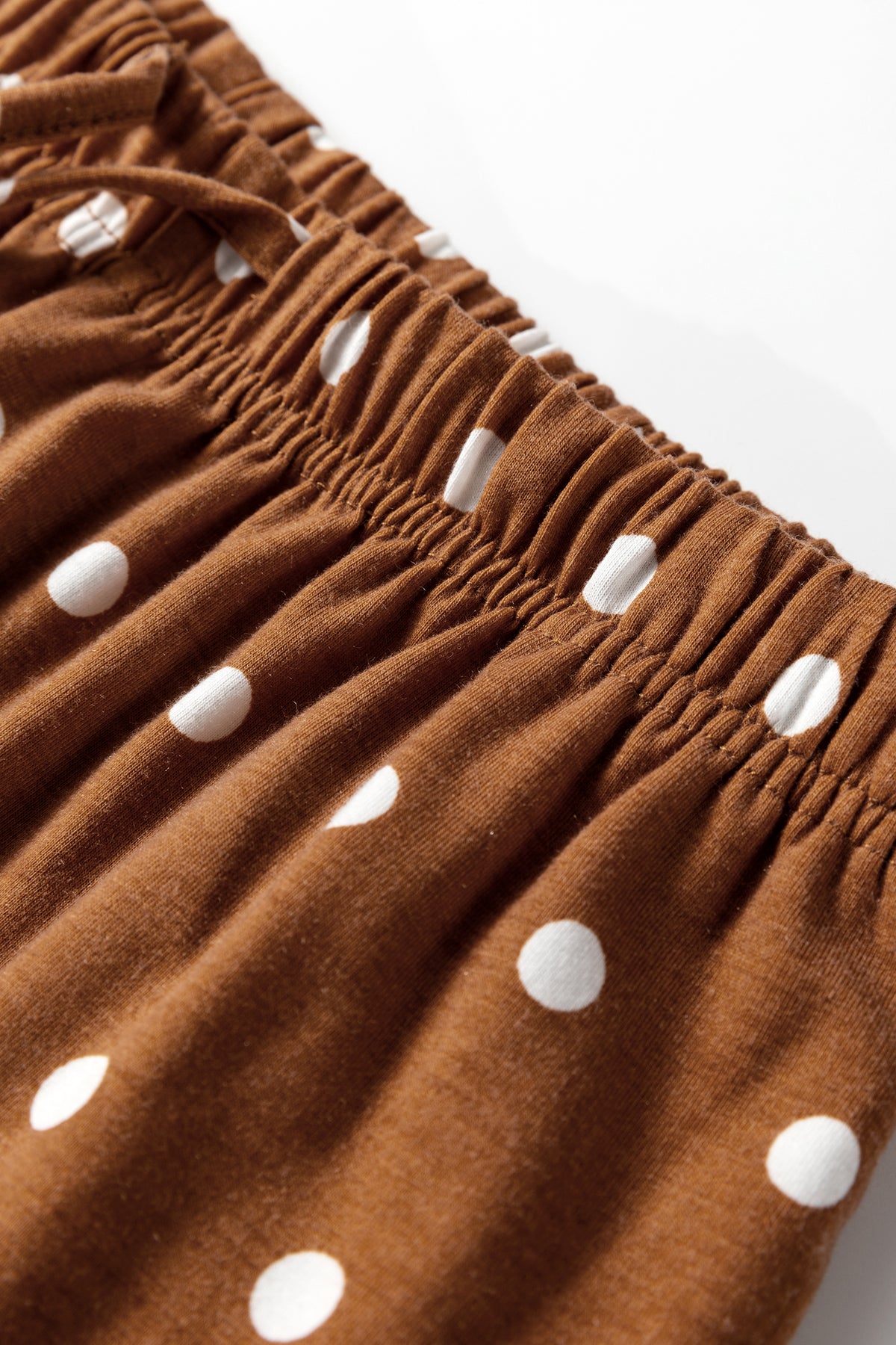 Brown Polka Dot Print Long Sleeve Shirt Pant Pajama Set