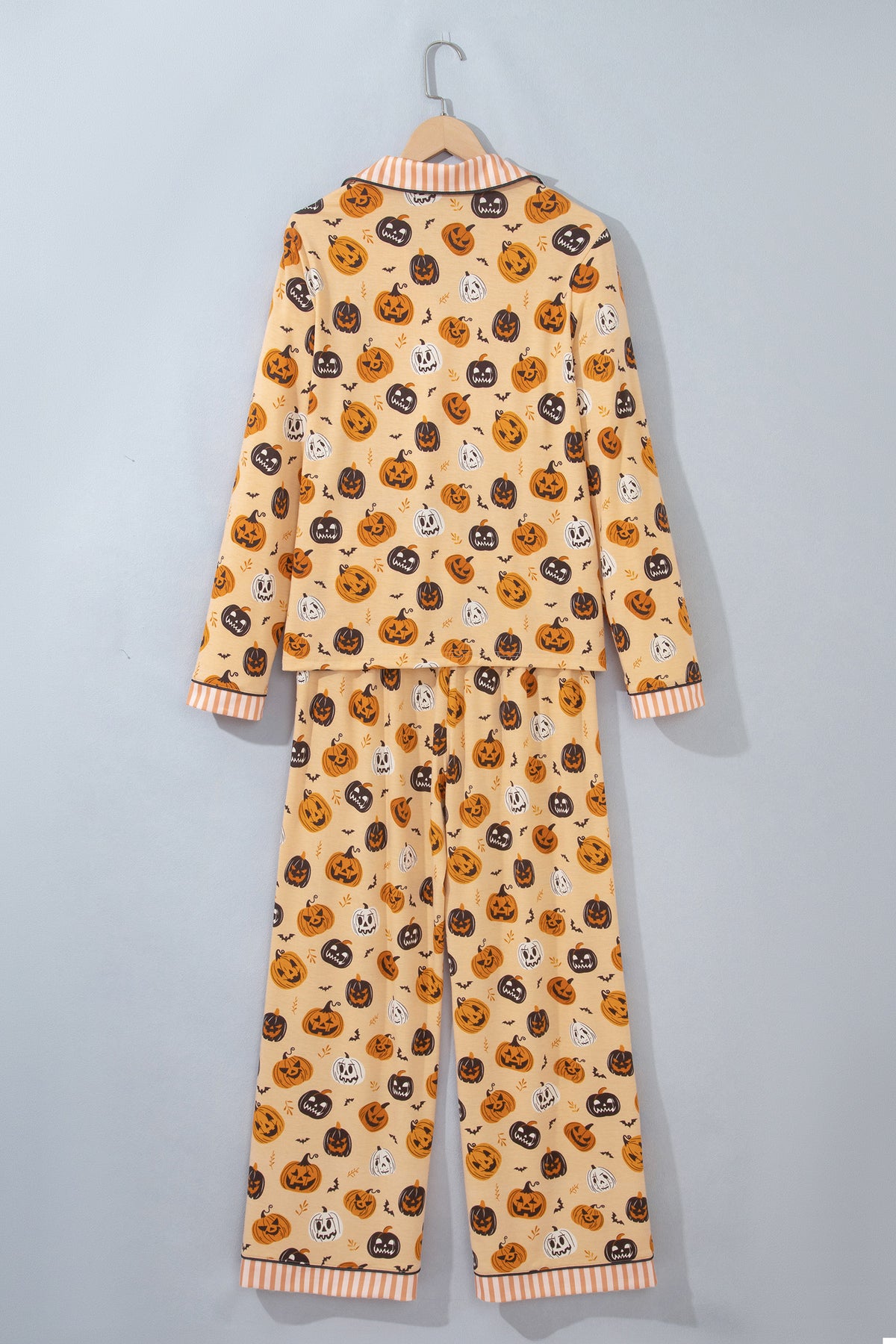 Orange Halloween Pumpkin Print Long Sleeve Lounge Set