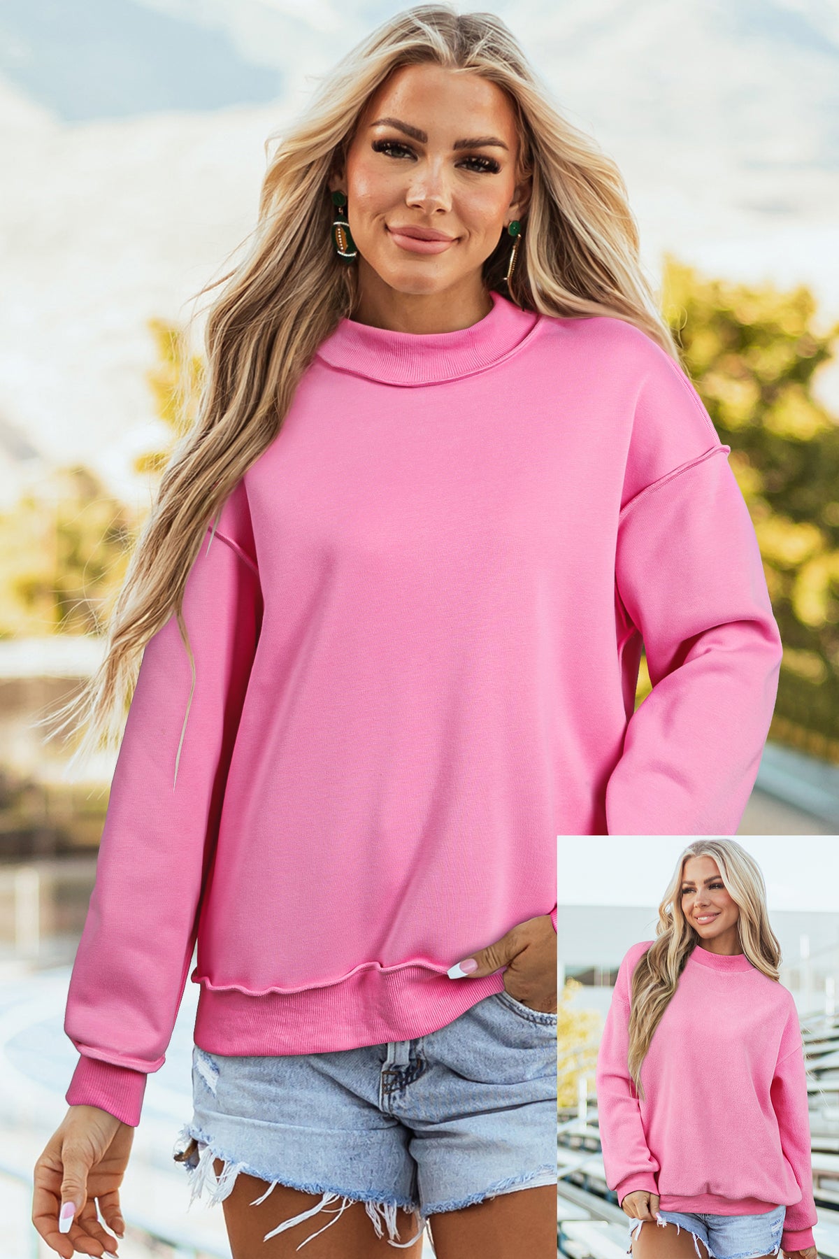 Bluing Oversize Reversible Mock Neck Sweatshirt