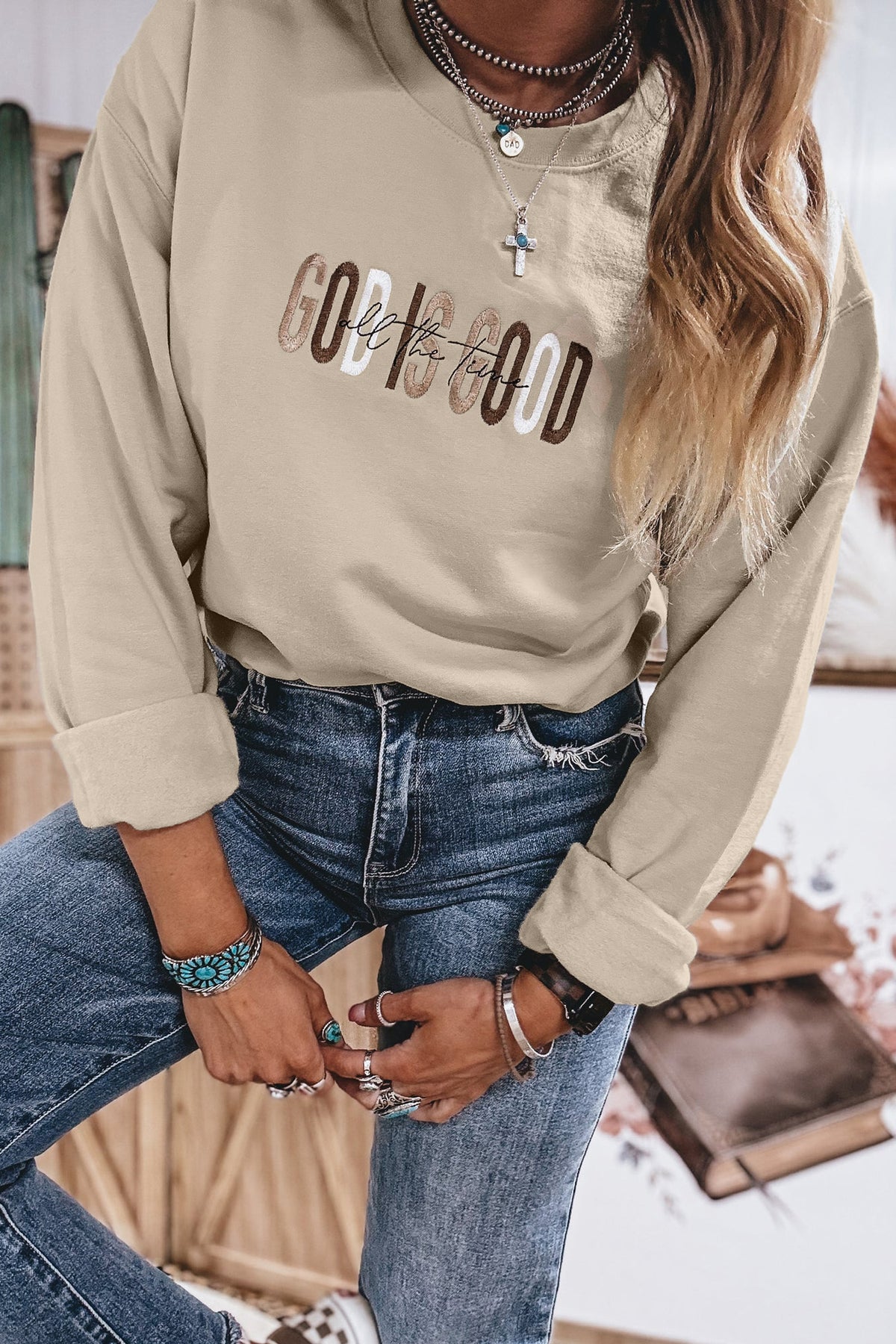 Jet Stream GOD IS GOOD Western Embroidered Sweatshirt