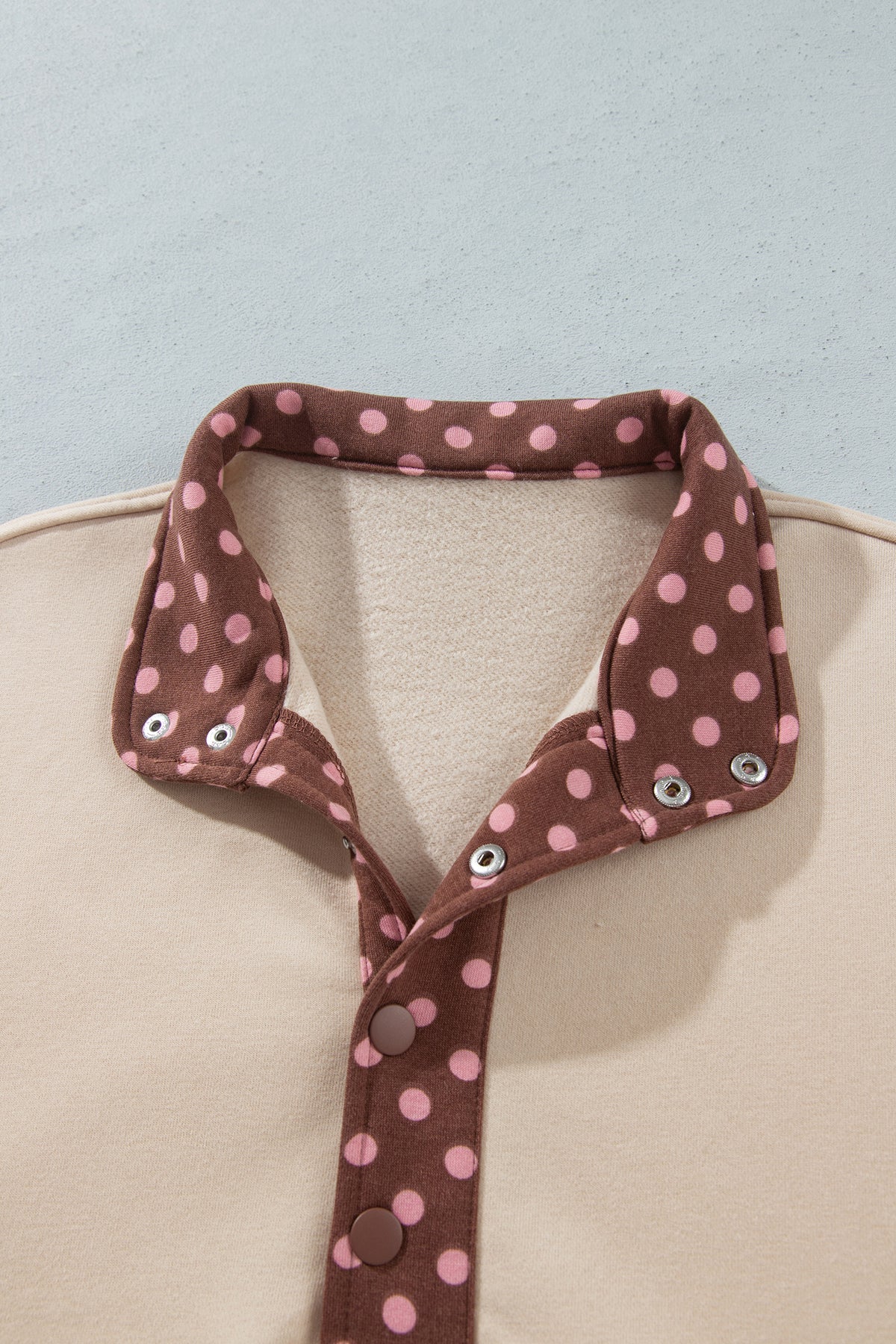 Brown Polka Dot Contrast Baggy Pullover and Elastic Waist Shorts Set
