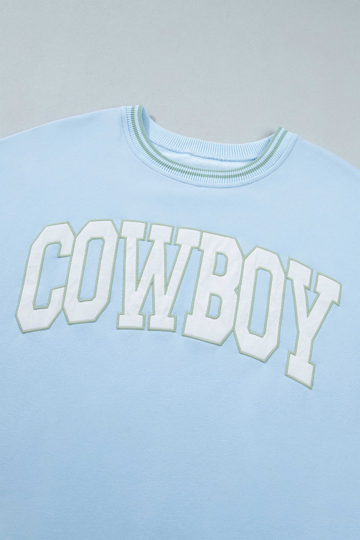 Beau Blue Embroidered Cowboy Letter Print Sweatshirt
