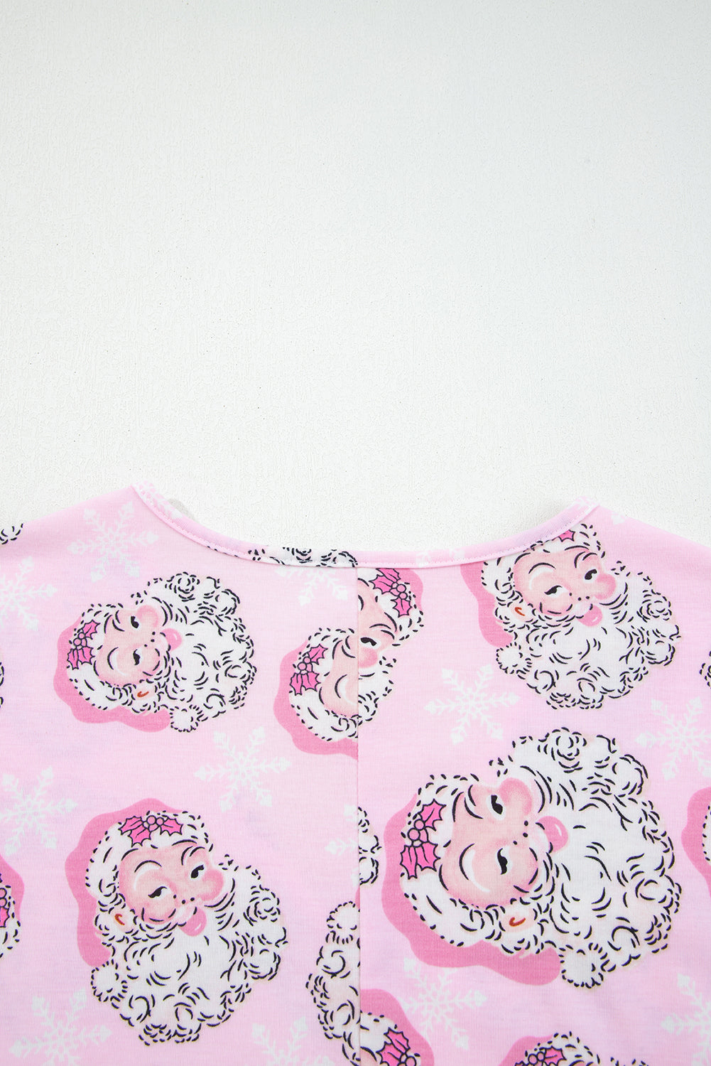 Pink Santa Claus Print V Neck Tee Drawstring Pants Lounge Set