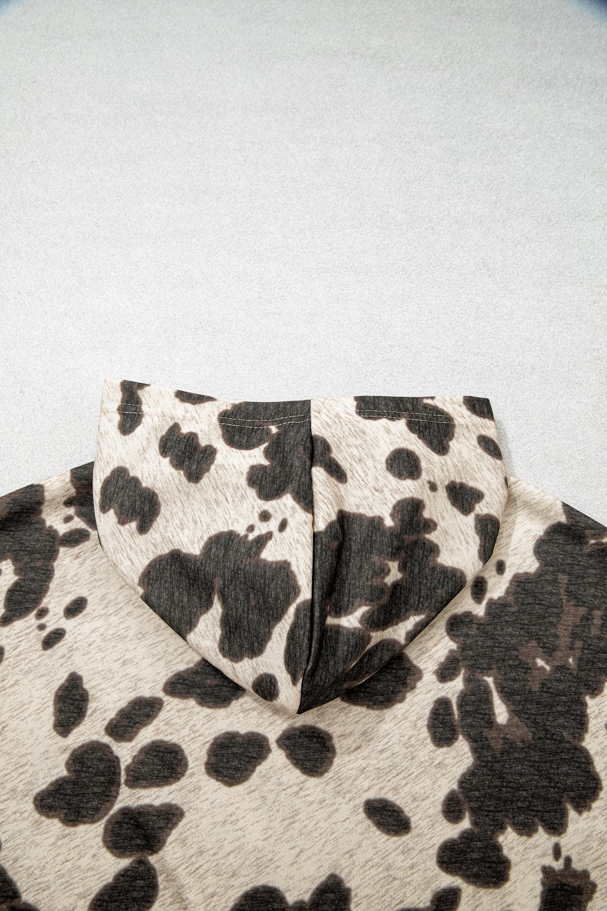Multicolor Western Cow Print Pocket Hoodie