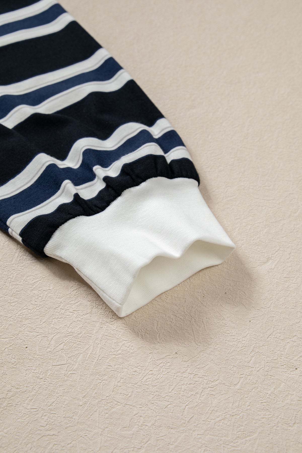 Blue Stripe Ribbed Trim Drop Shoulder Sweatshirt
