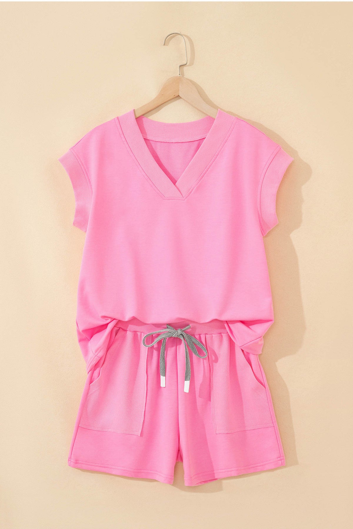 Women's Sachet Pink V-Neck Short-Sleeve Top & Shorts Two-Piece Set