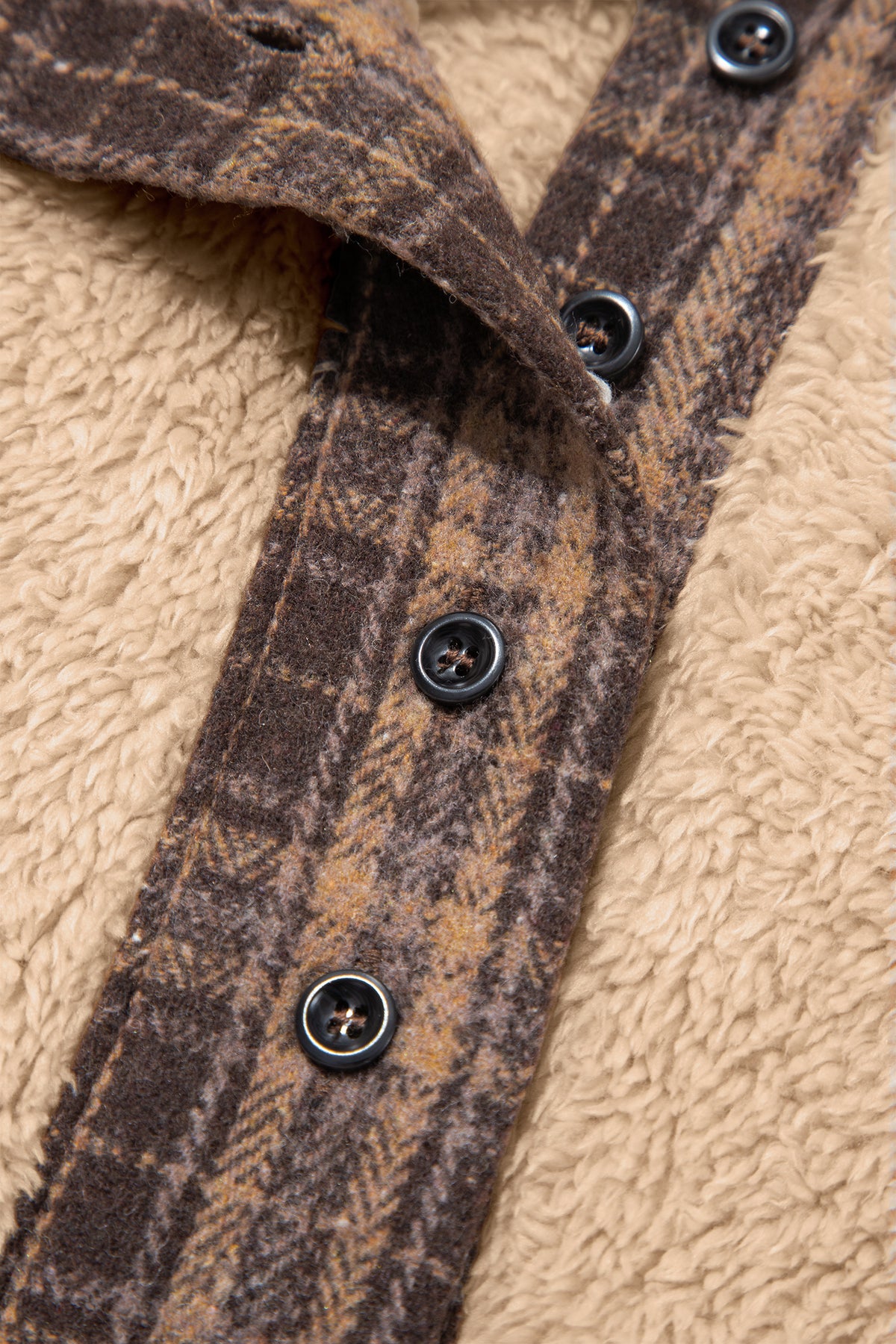 Light French Beige Plaid Collar Fleece Pullover Sweatshirt