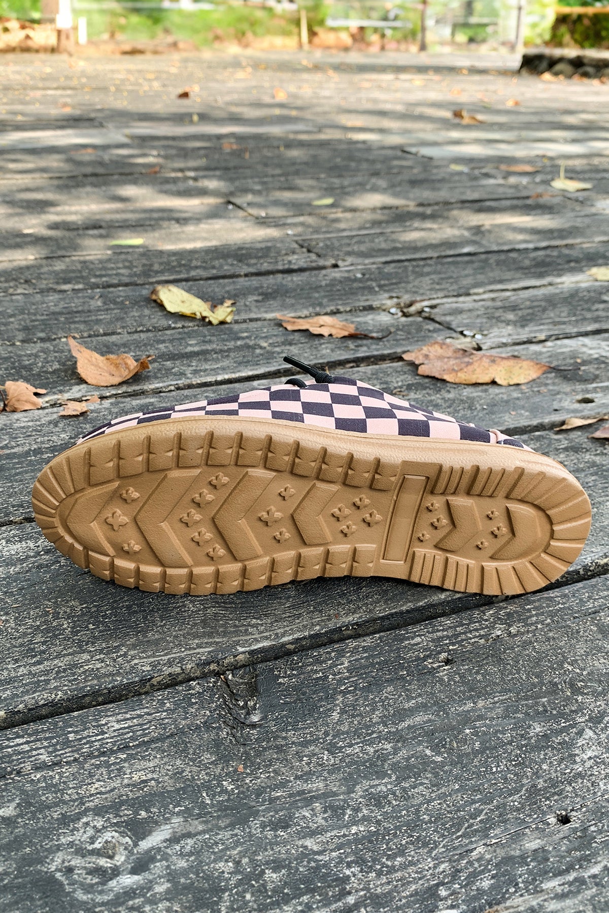 Dark Brown Checkered Print PU Leather Lace-Up Sneakers