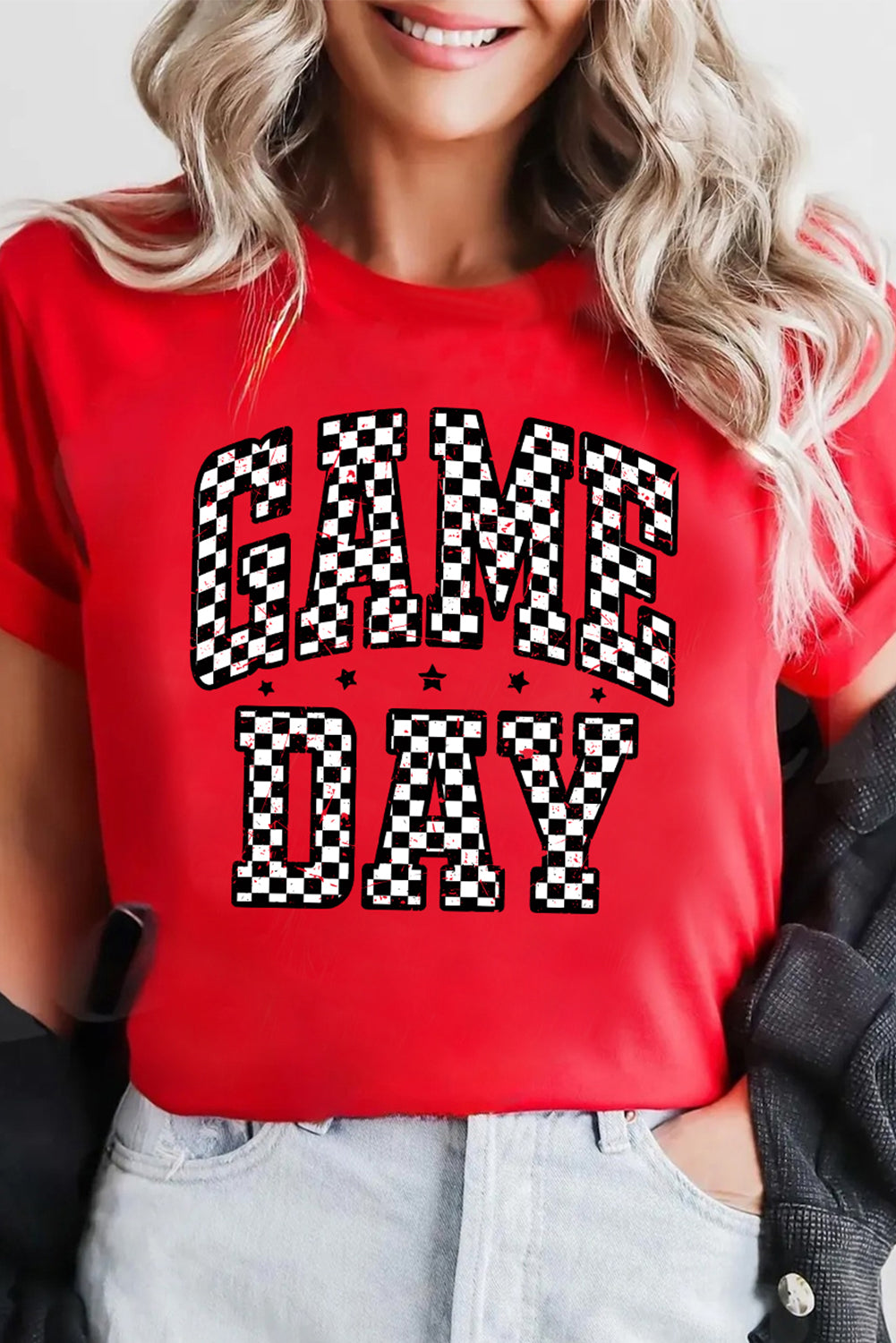 Red Checkered Game Day Graphic T-Shirt