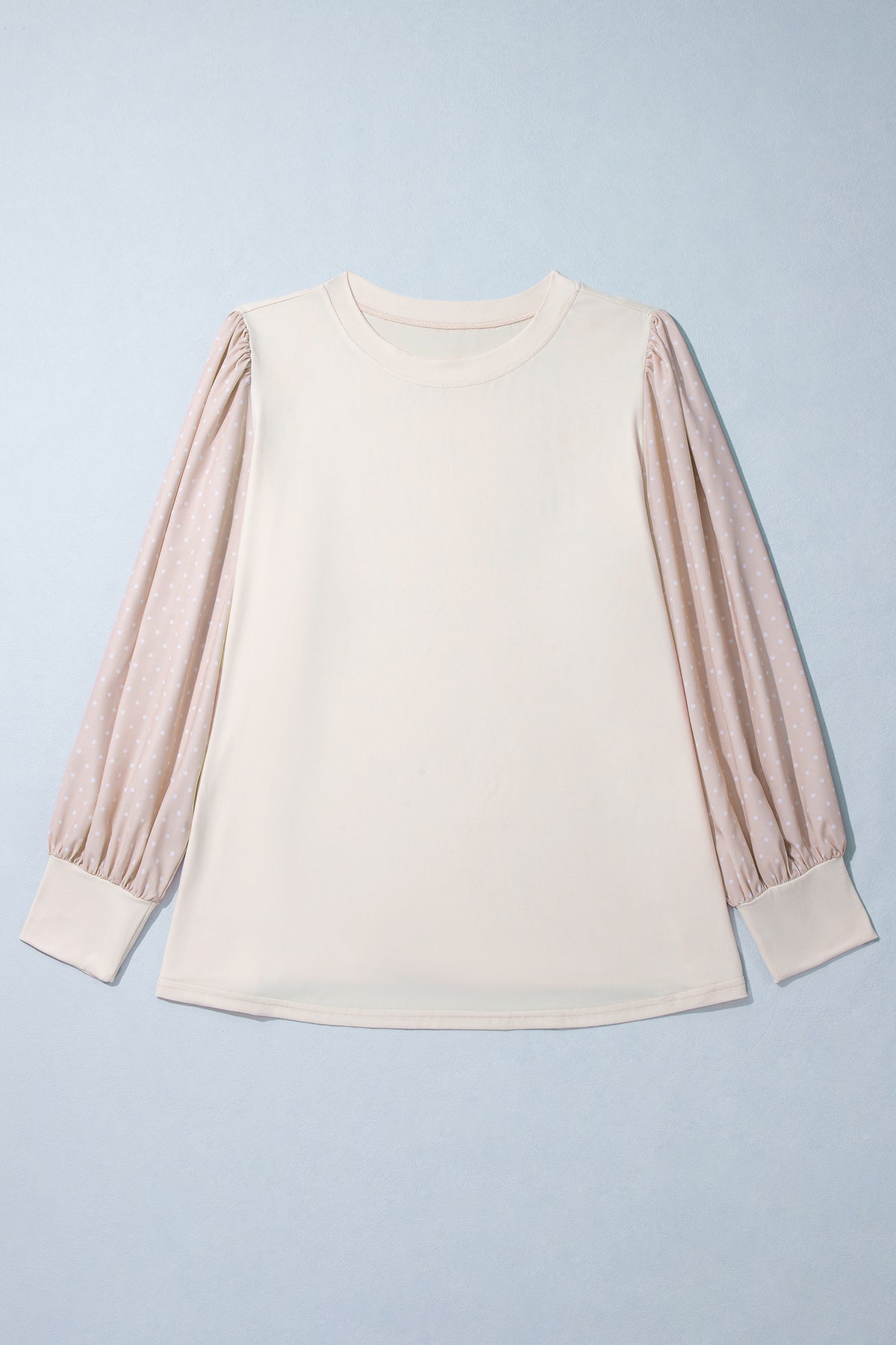 Parchment Polka Dot Long-Sleeve Round-Neck Plus Size Blouse