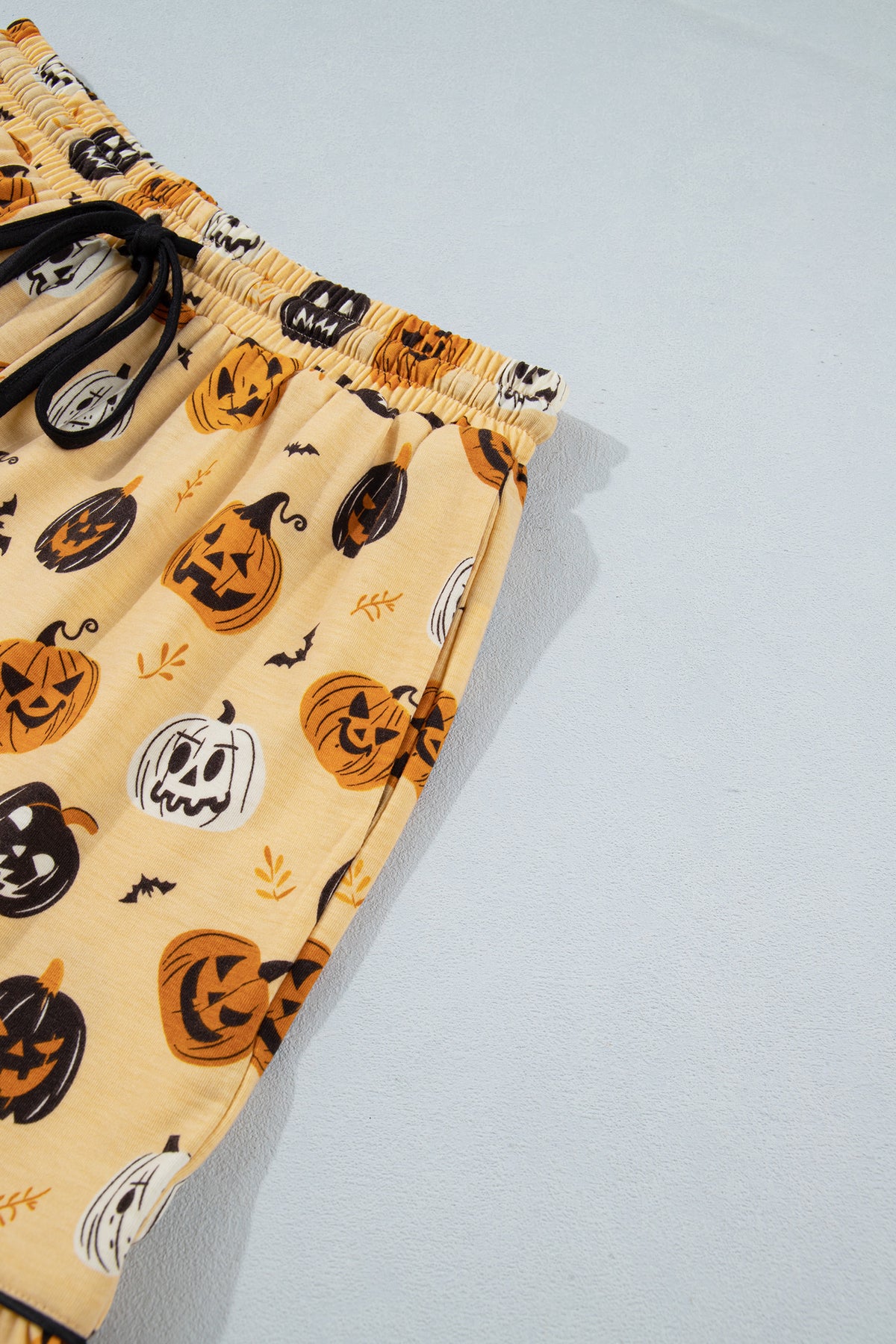 Orange Long Sleeve Ruffle Pumpkin Face Print Lounge Set