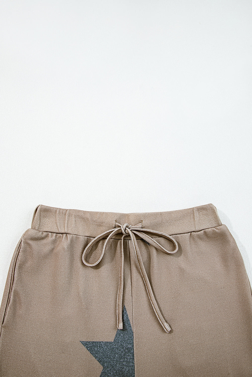 Khaki Retro Star Print Long Sleeve Drawstring Wide Leg Lounge Set