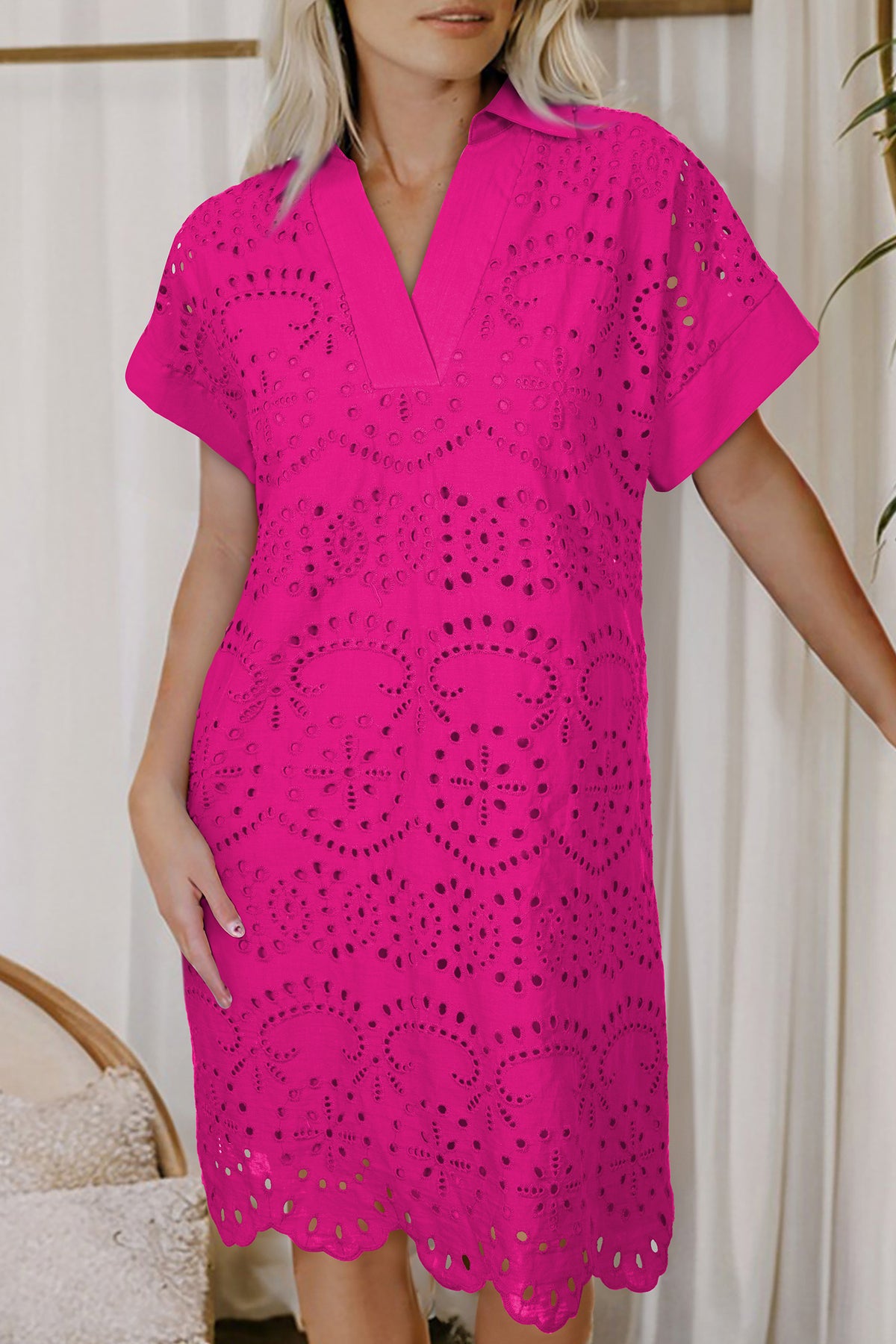 Black Solid Color Eyelet Embroidered T-Shirt Mini Dress