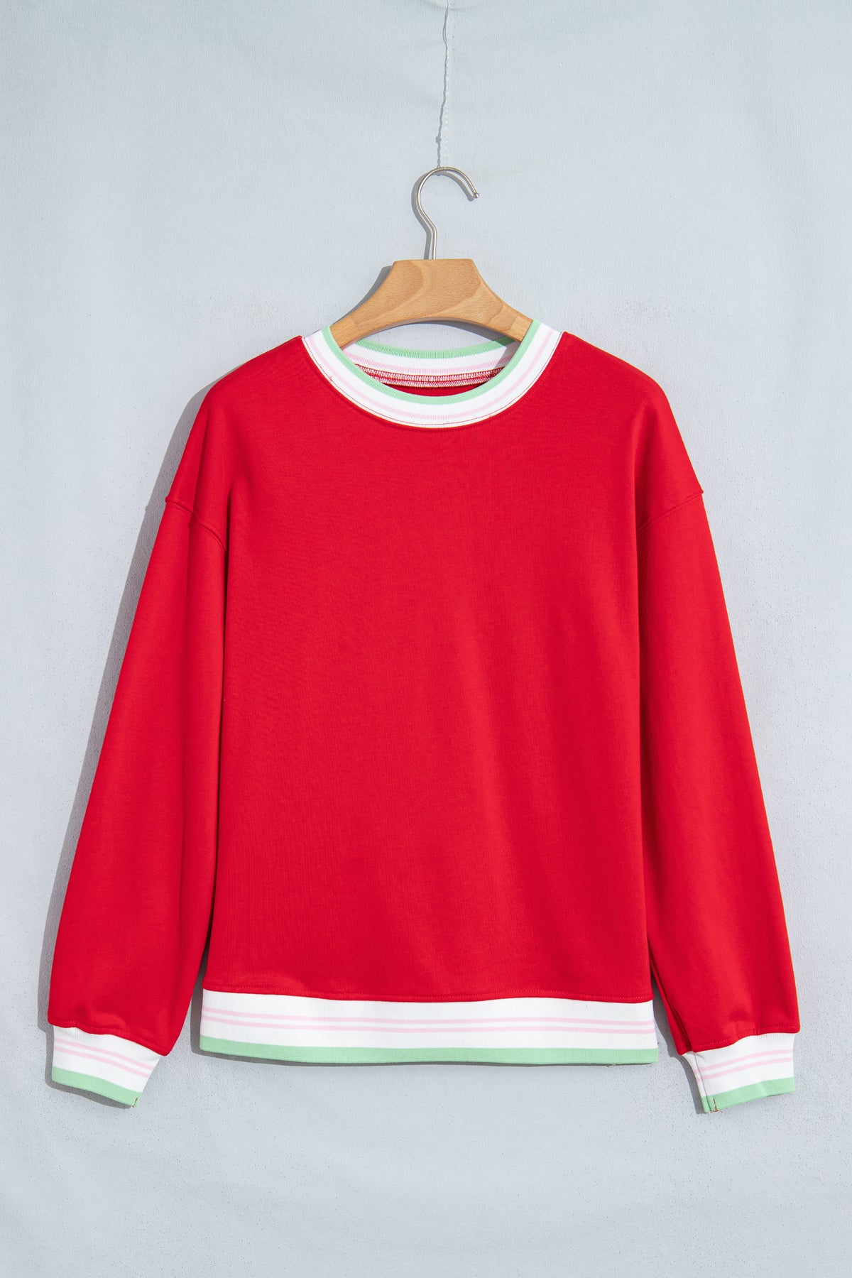 Bright Green Contrast Striped Trim Sweatshirt