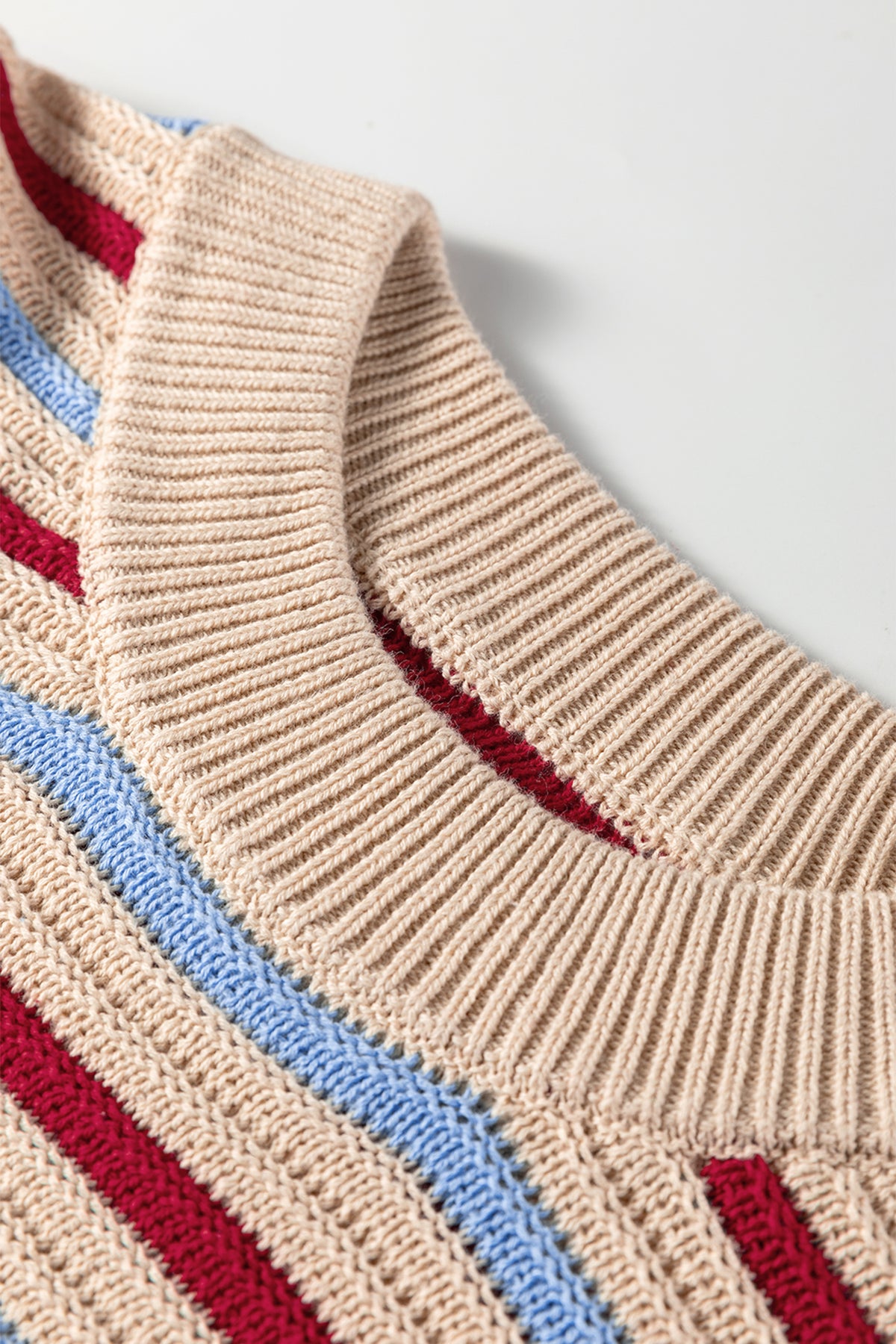 Khaki Stripe Drop Shoulder Cropped Long Sleeve Fall Sweater