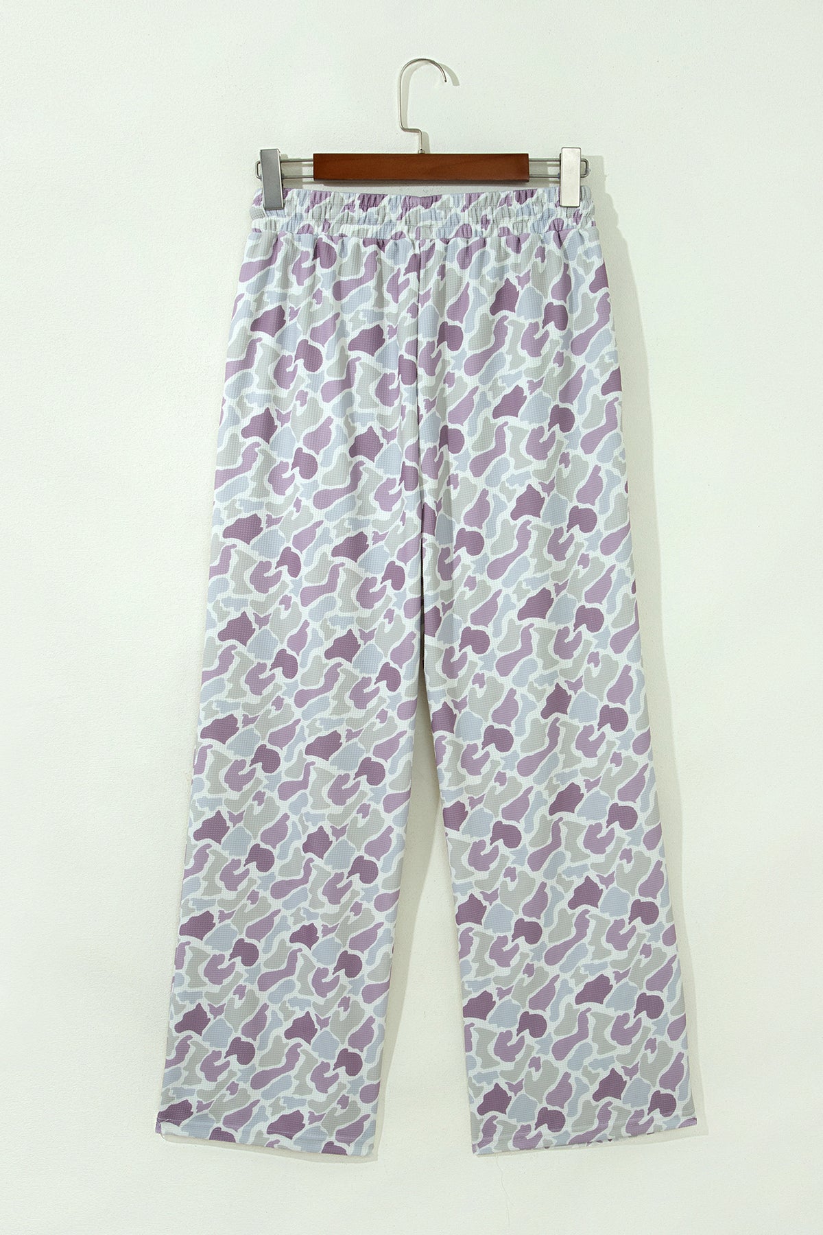 Green Camo Print Drawstring Waist Loose Fit Full-Length Pants