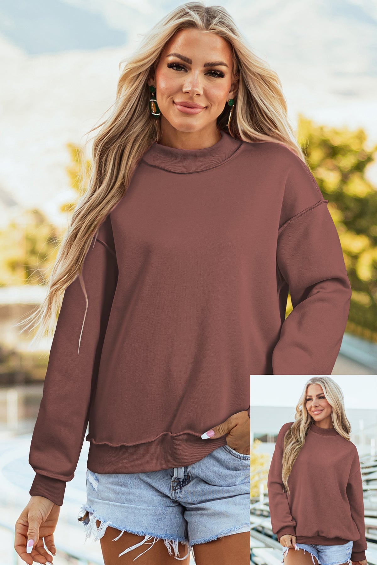 Bluing Oversize Reversible Mock Neck Sweatshirt