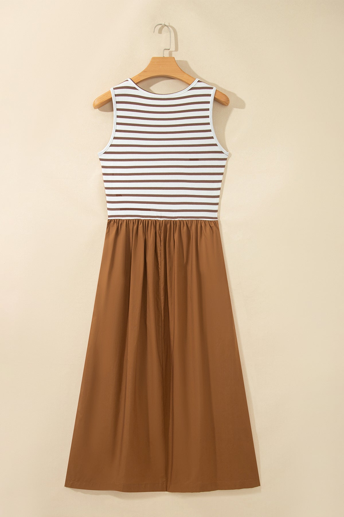 Chestnut Striped Colorblock Patchwork Sleeveless Long Dress