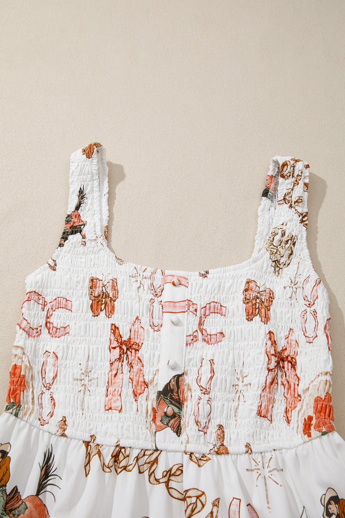 White Western Horseshoe Print U Neck Sleeveless Midi Dress