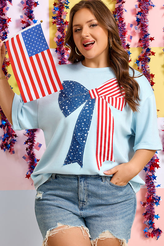 Beau Blue Plus Size Patriotic Bow Graphic T-Shirt