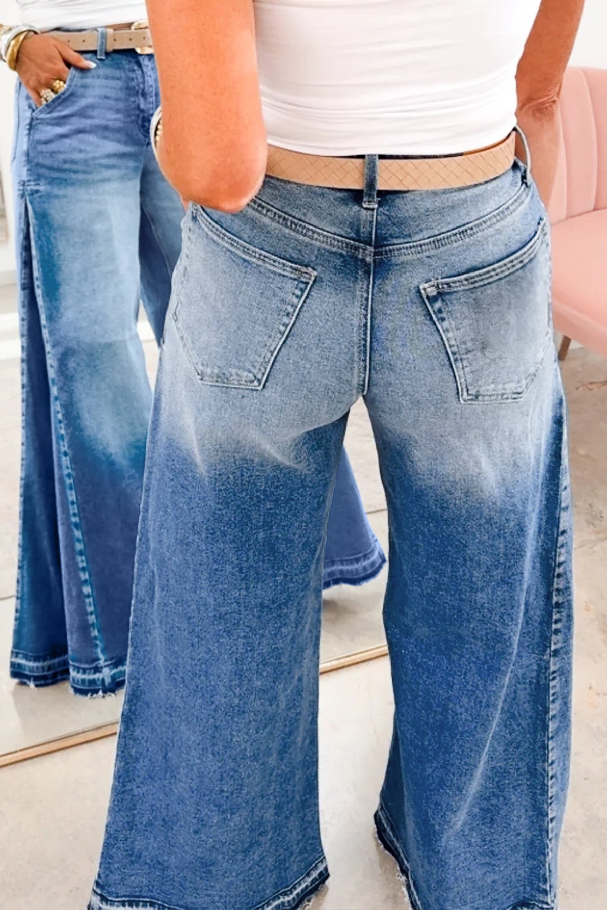 Myosotis Side Seam Gathering Flare Leg Daily Full-length Denim Jeans