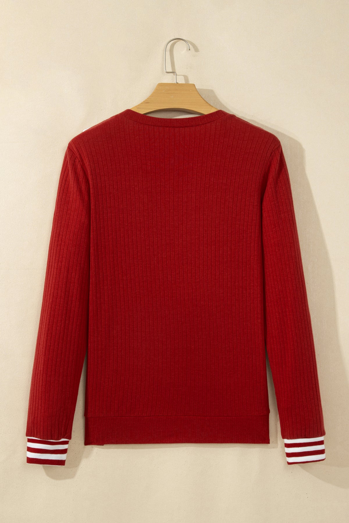 Red Dahlia Striped Tie Collar Long Sleeve Top