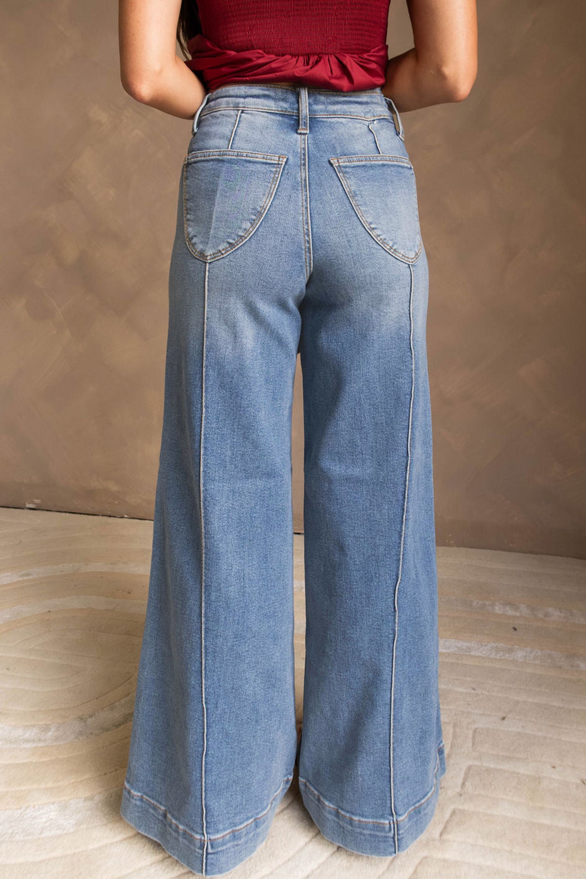 Dusk Blue Piping Seam Flare Leg Jeans
