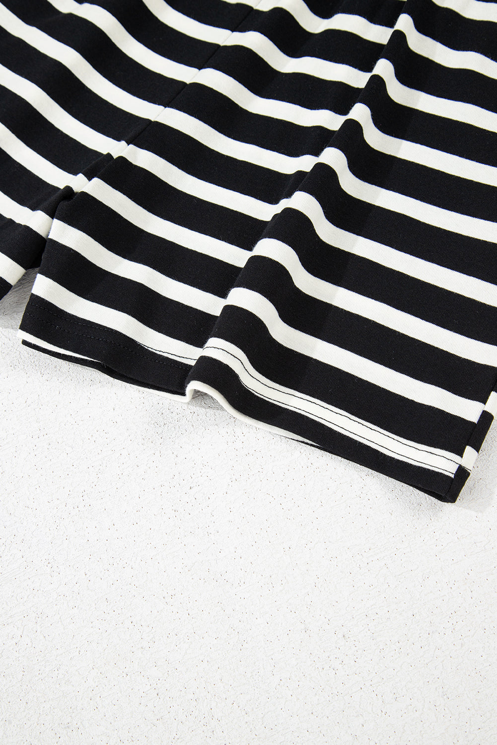 Women's Black White Striped Short-Sleeve Top & Shorts Set