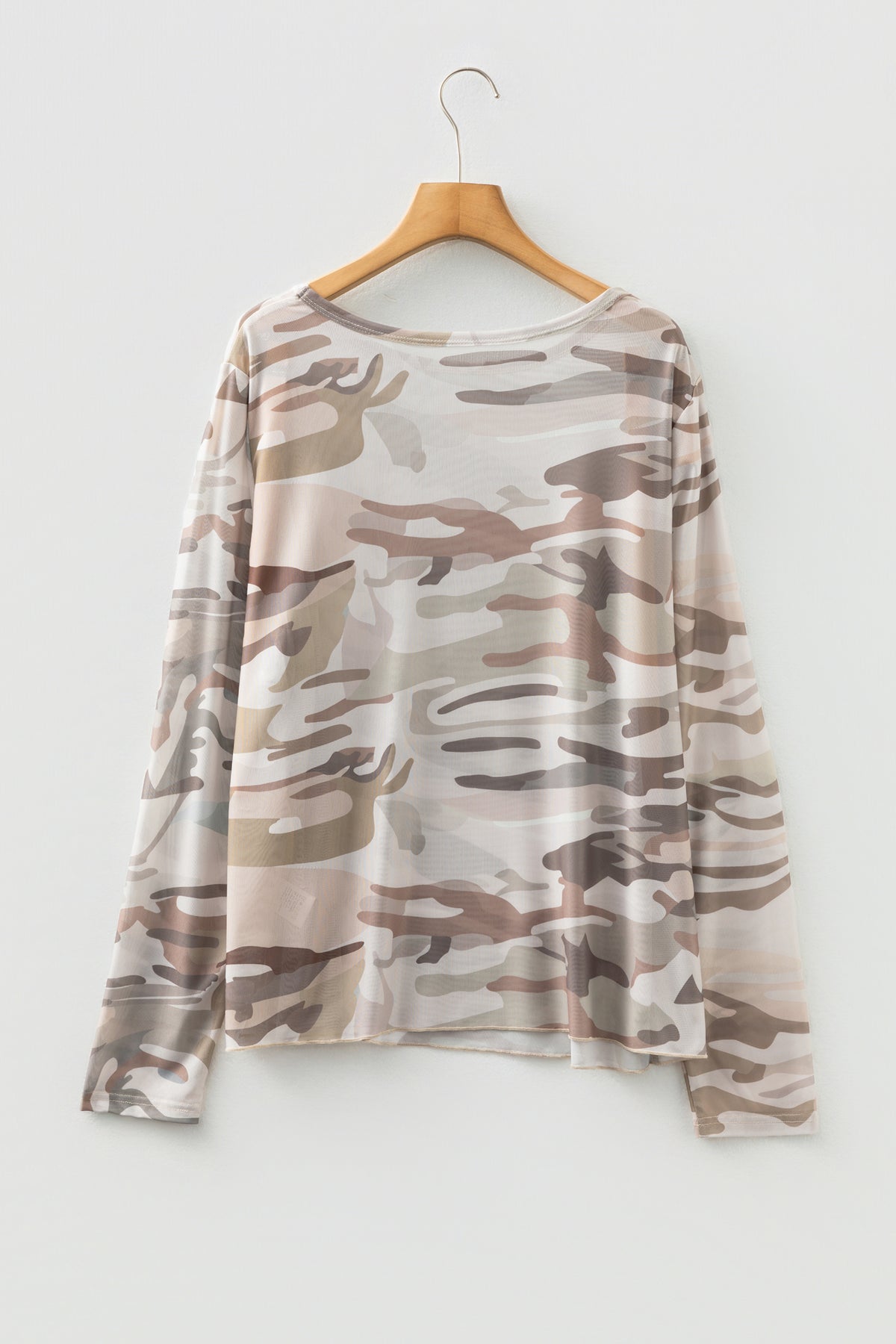 Green Plus Size Western Camo Print Mesh Long-Sleeve Top