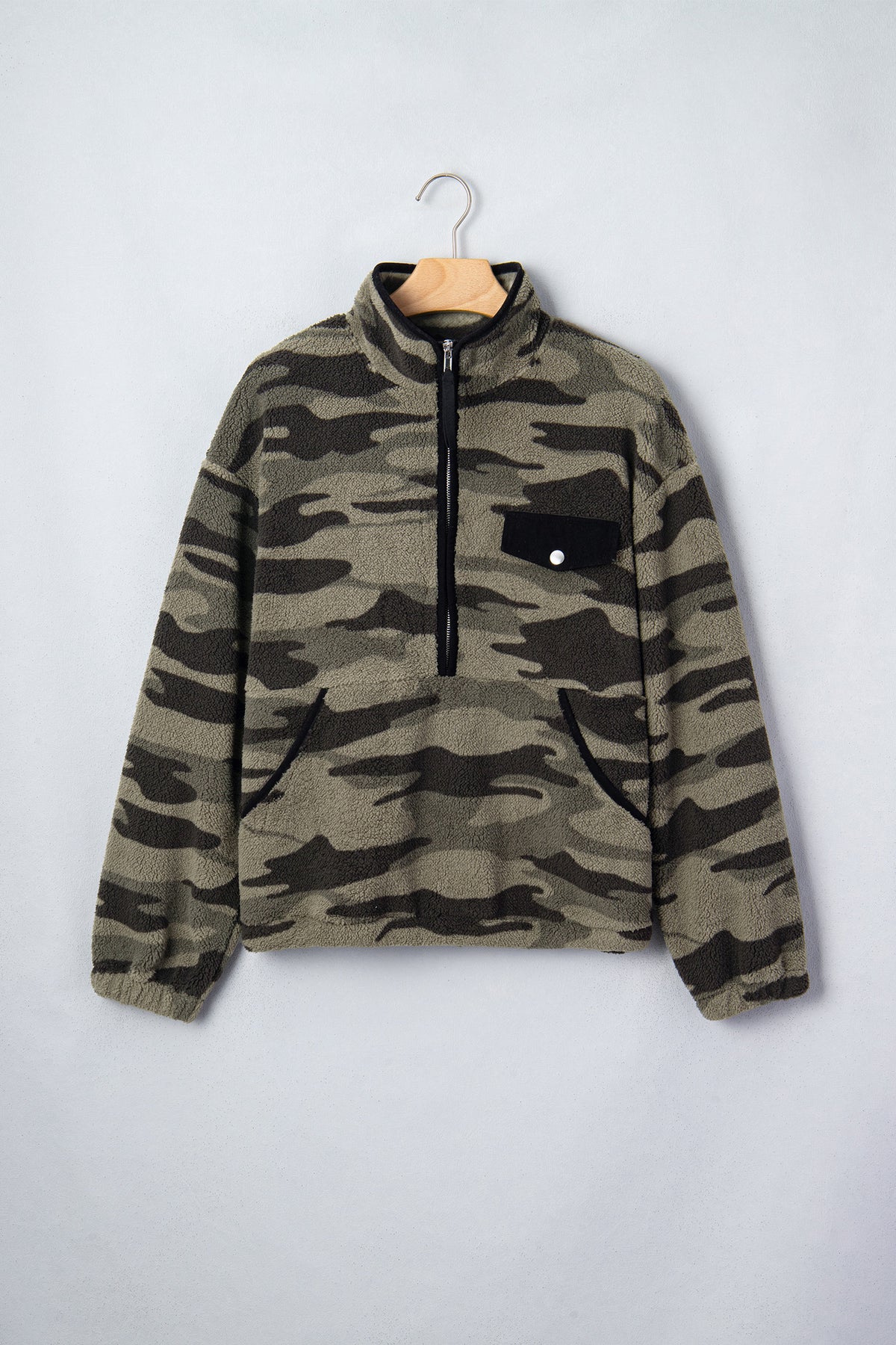 Multicolor Camo Fleece Half Zip Pocket Sweatshirt