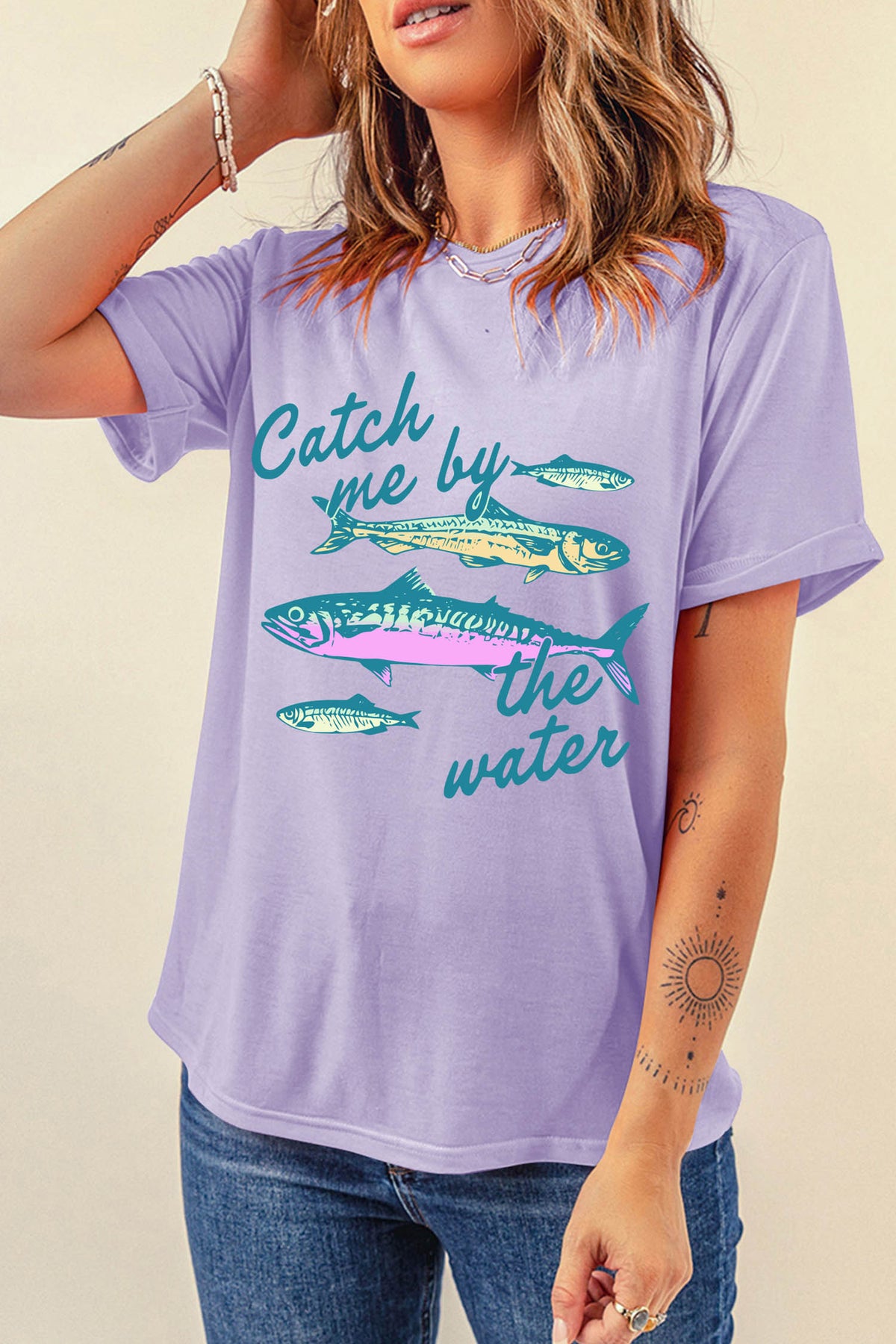 Orchid Petal Catch me by the water Fishes Printed T-Shirt