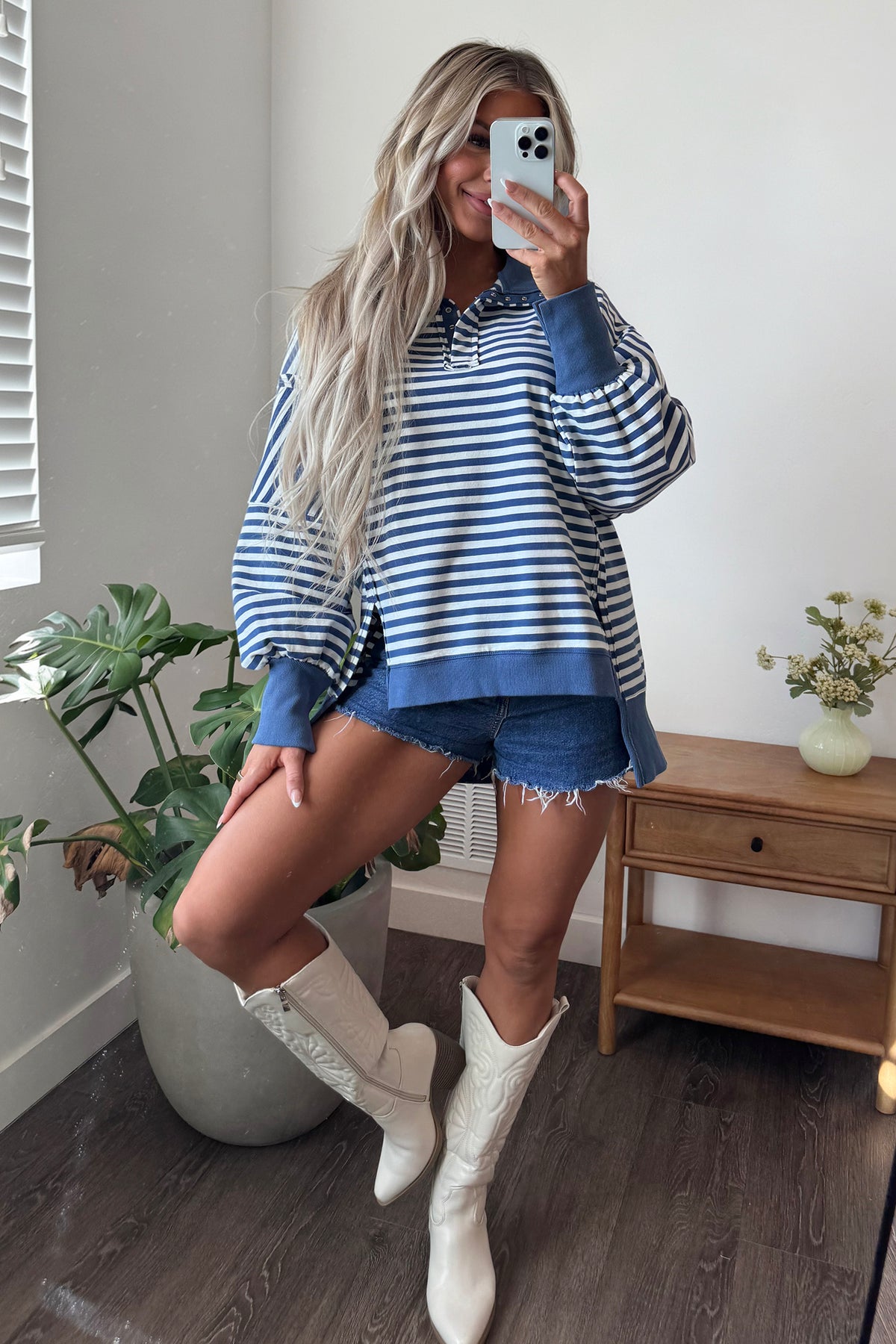 Brown Stripe Color Block Trim Pullover Sweatshirt