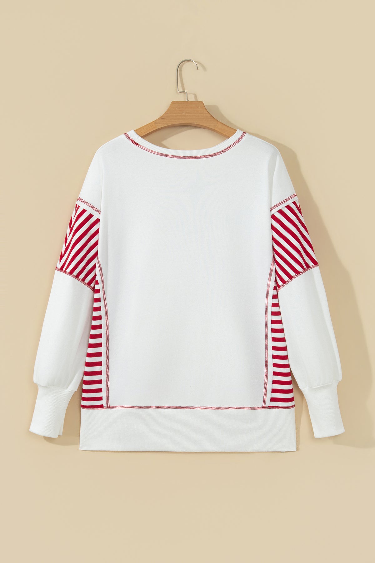 White Striped Contrast Christmas Tree Puff Sleeve Top