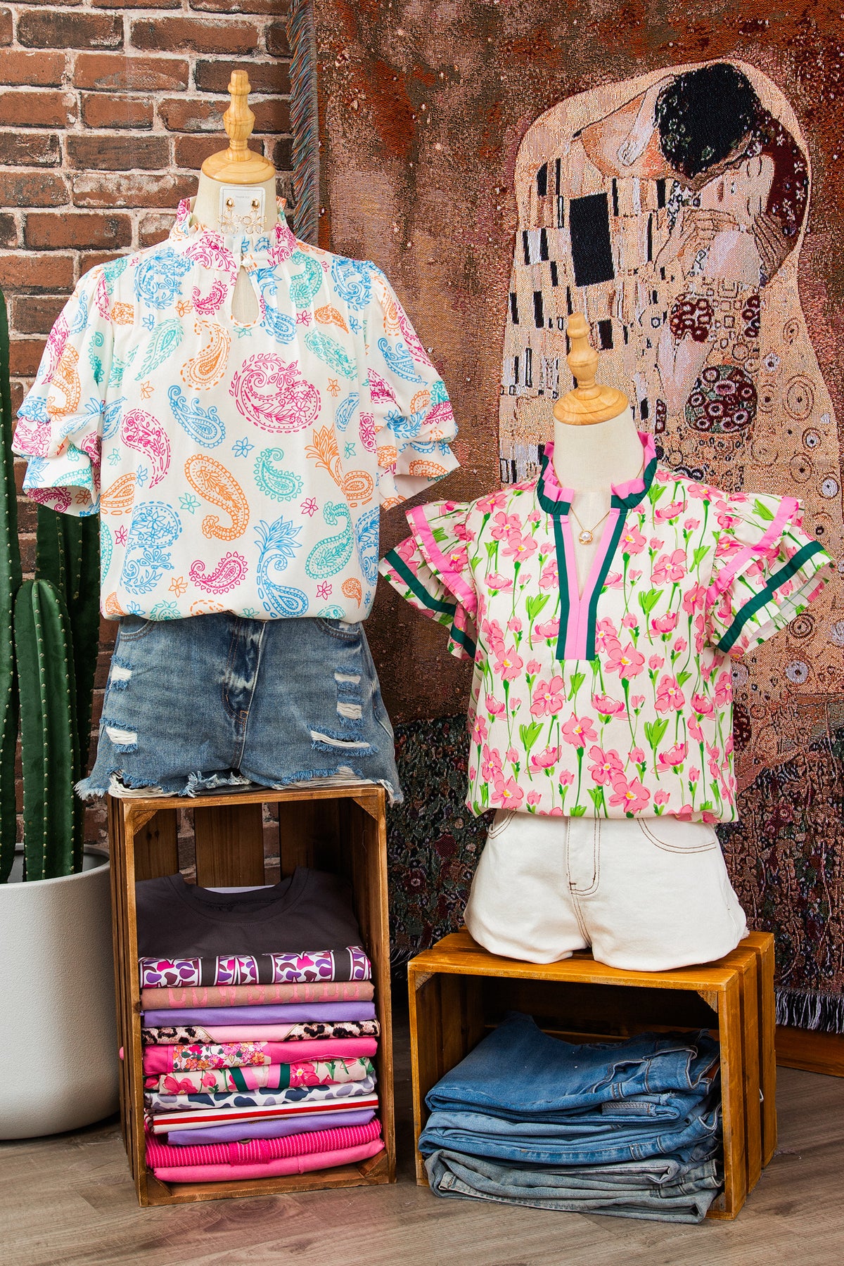 Multicolour Vibrant Paisley Button Keyhole Puff Sleeve Blouse