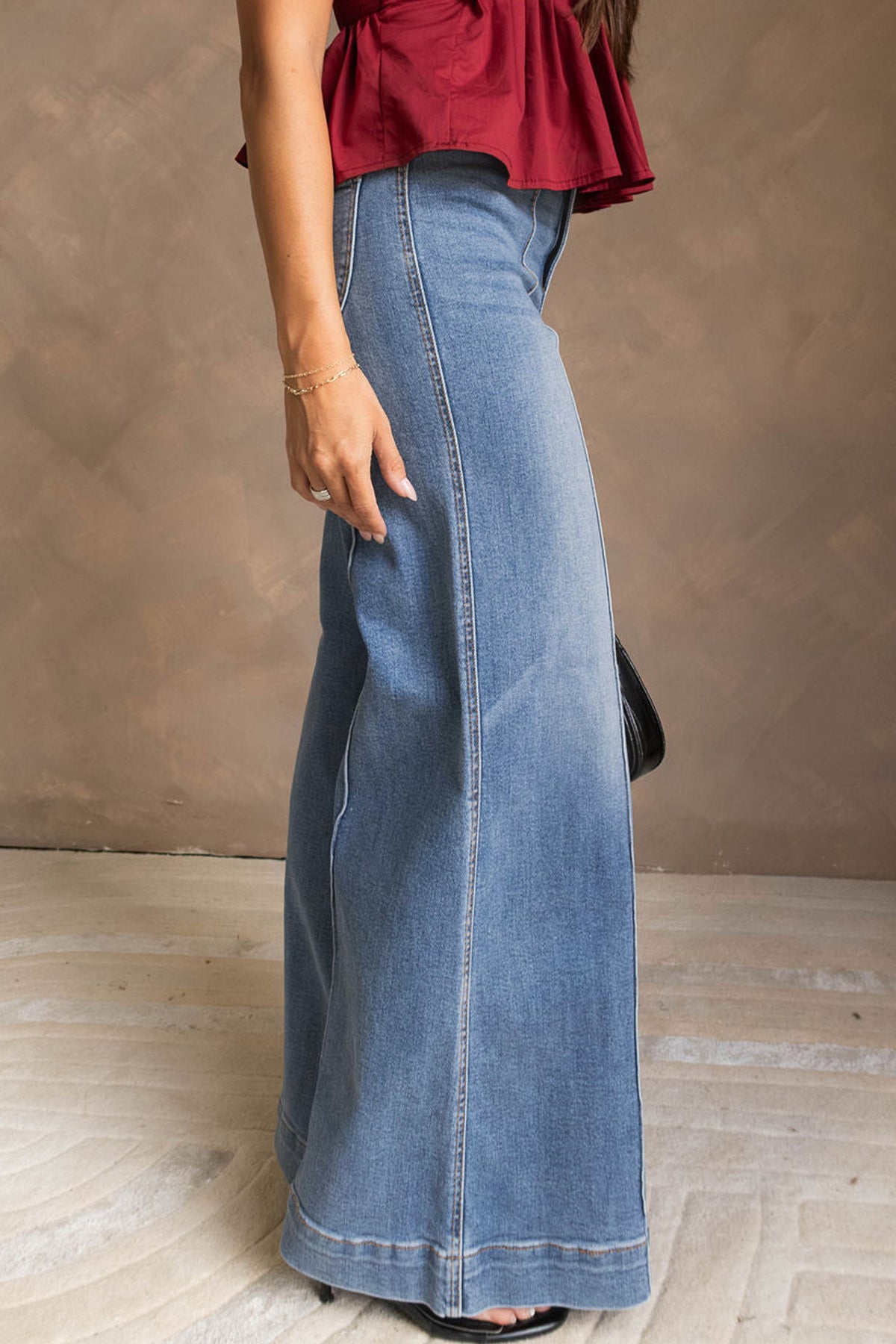 Dusk Blue Piping Seam Flare Leg Jeans