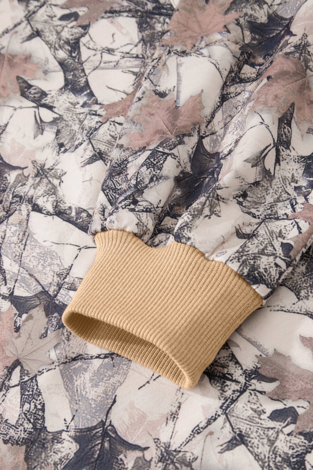 Women's Khaki Woodland Camo Print Long-Sleeve Top Shorts Two-Piece Set