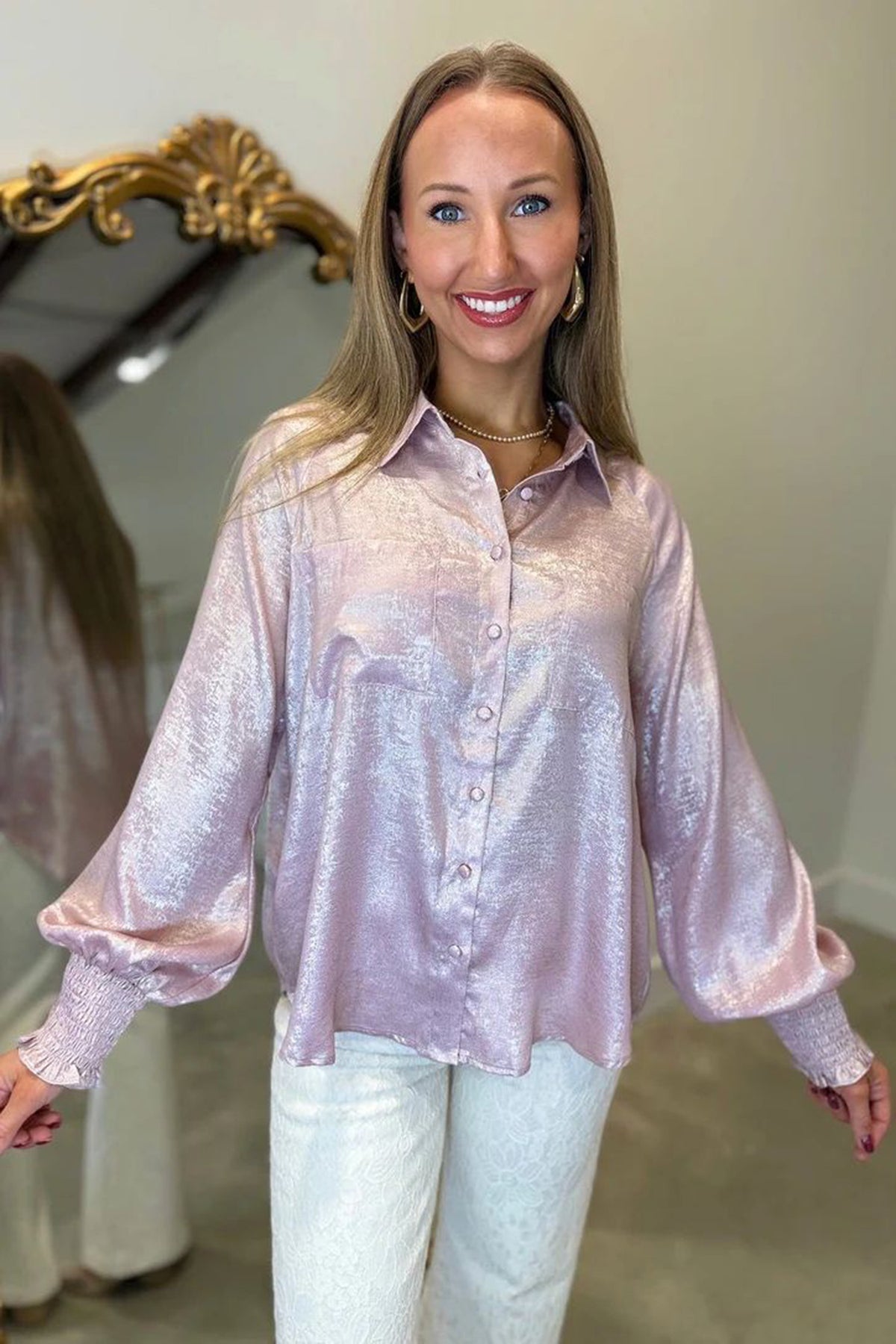 Delicacy Button Front Ruffle Cuffs Back Paneling Shirt