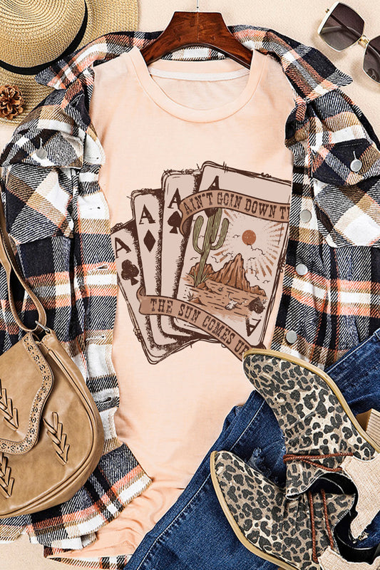 Khaki Western Poker Cards Graphic T-Shirt