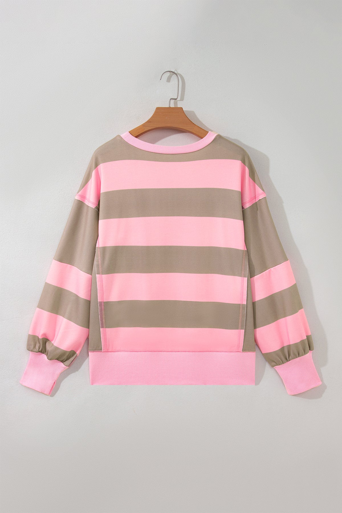 Pink Stripe Striped Patch Pocket Oversized Sweatshirt