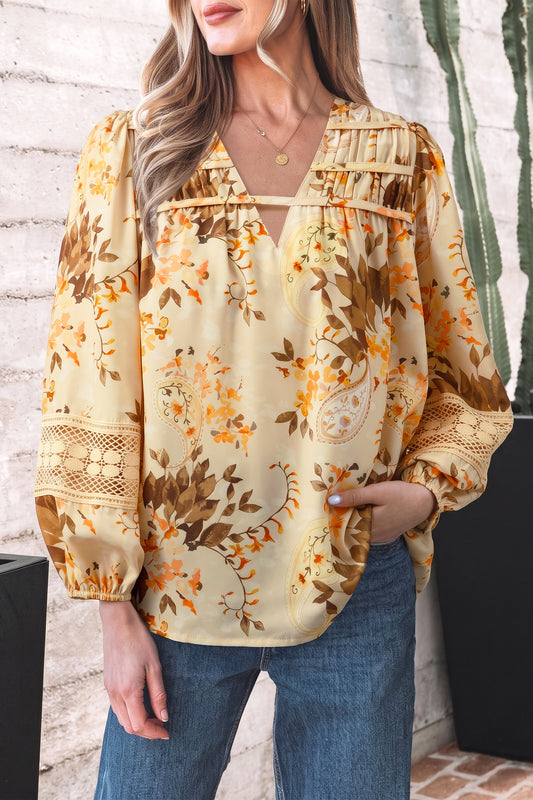 Khaki Paisley Print Decorative Binding Tape V Blouse