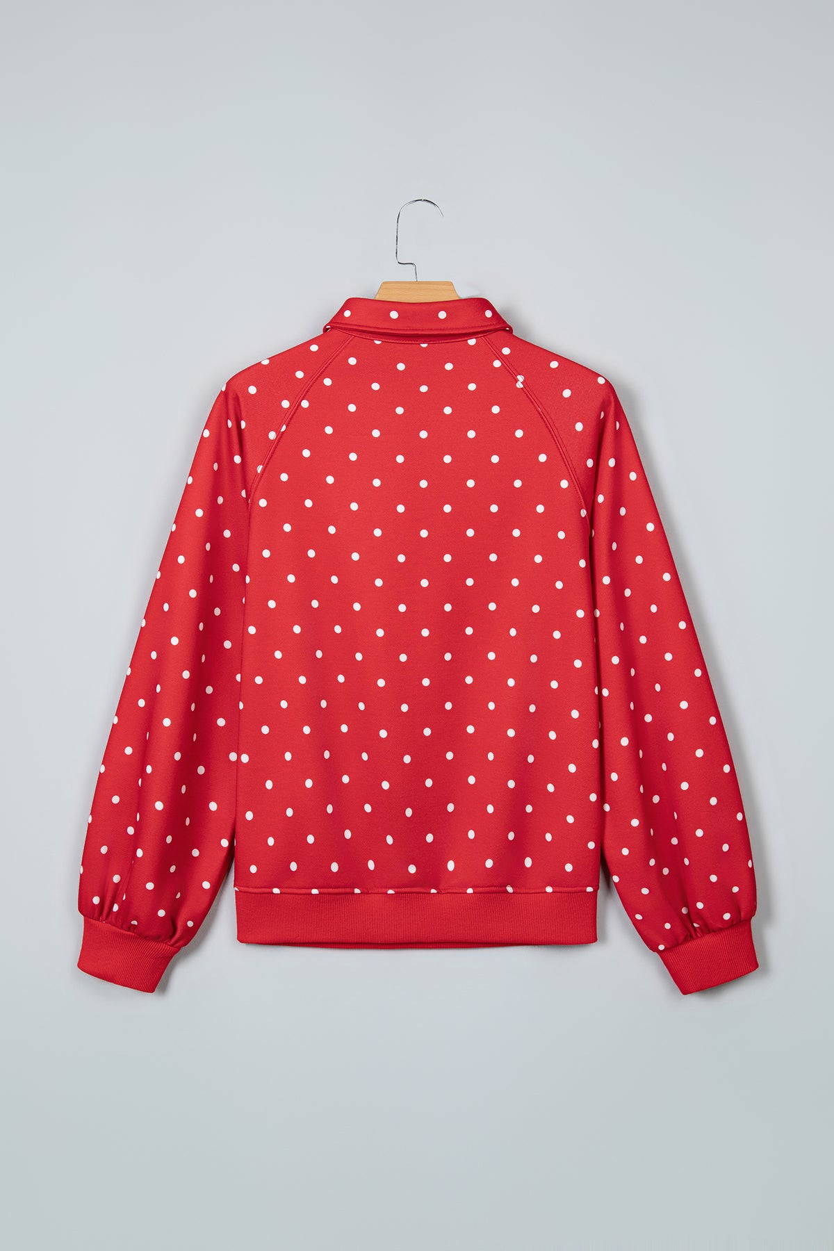 Black Polka Dot Print Metal Button Collar Sweatshirt