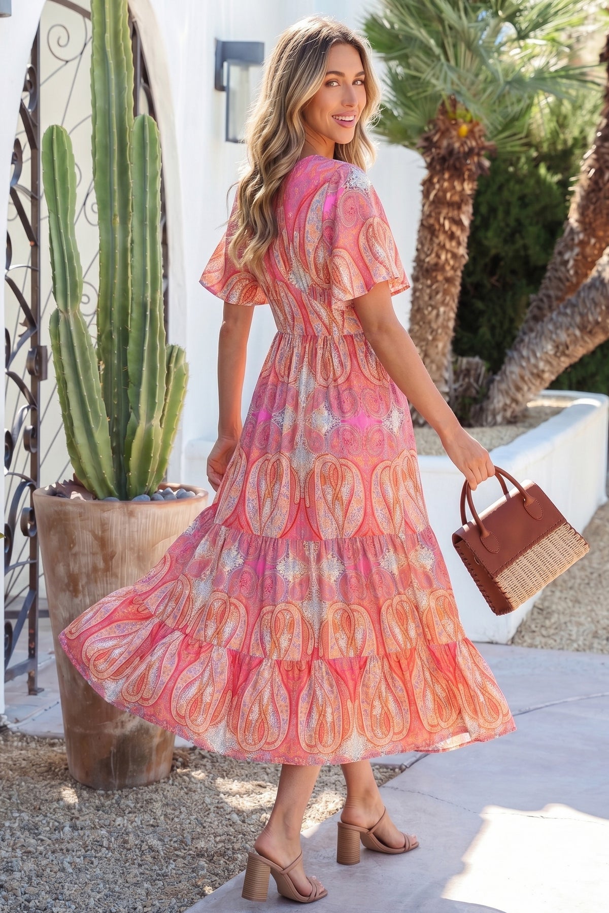 Multicolour Paisley Ruffle V-Neck Maxi Dress
