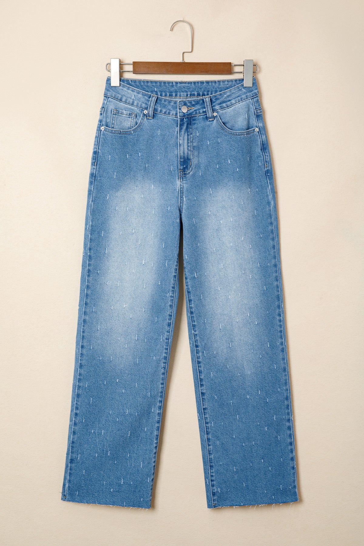 Mist Blue Distressed Tummy Control Raw Hem Jeans