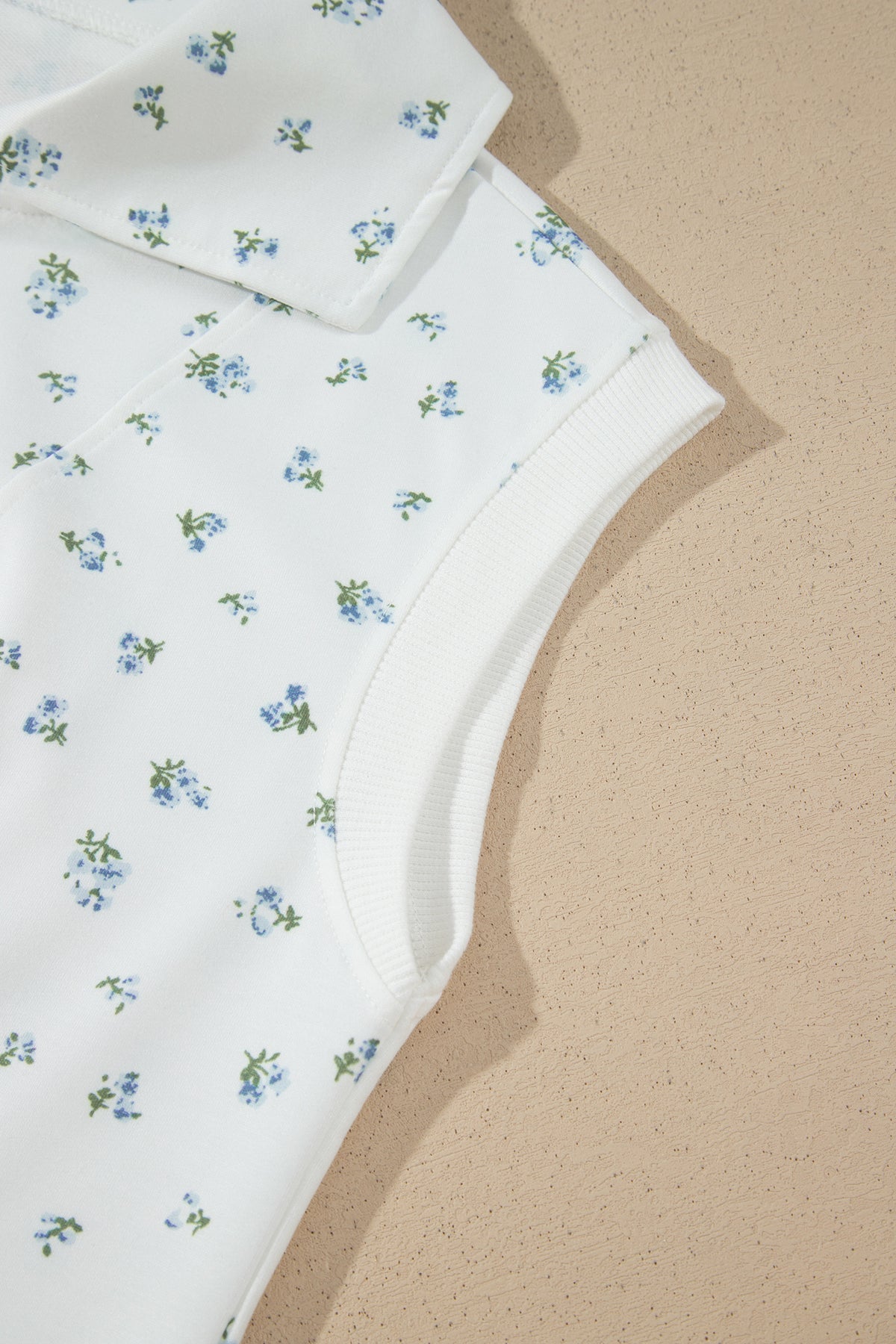 Women's White Floral Print Half Zip Top Matching Shorts Set