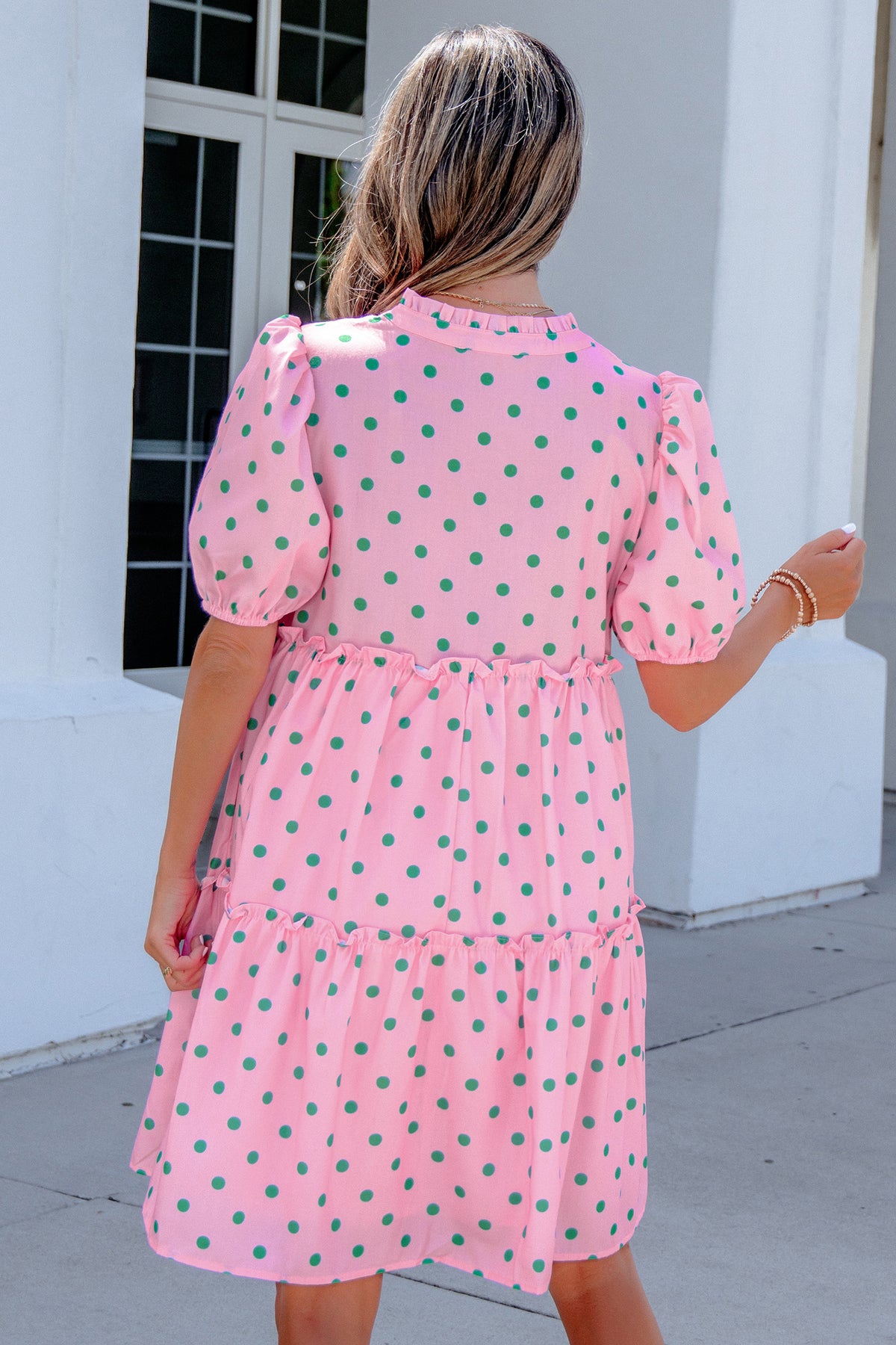 Pink Polka Dot V-Neck Mini Dress