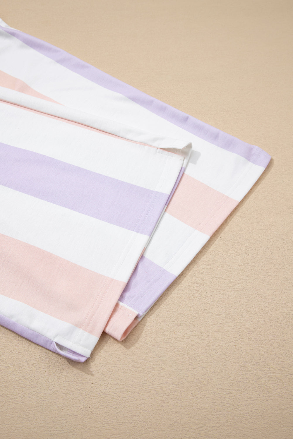 Purple Stripe Multicolored Print Drawstring Pants with Side Pockets