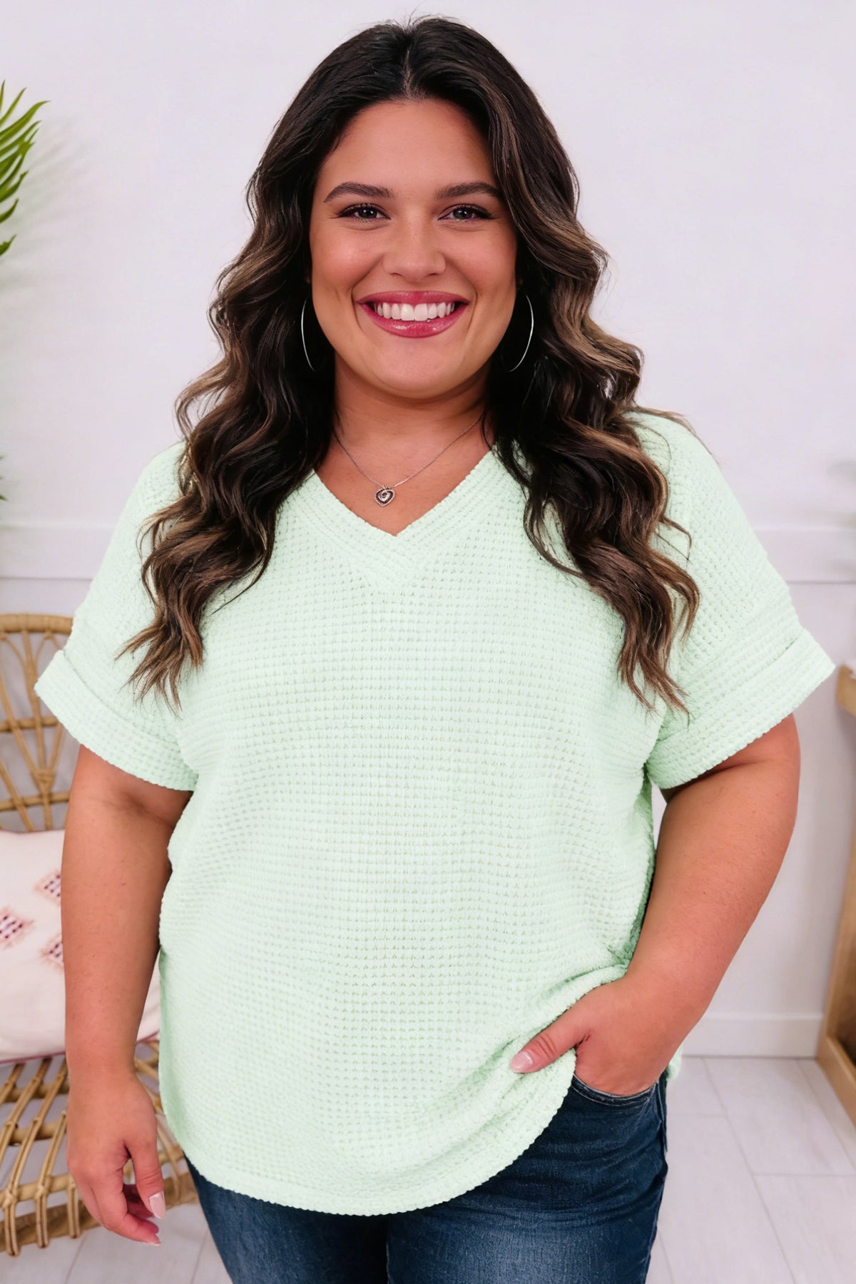 Wisteria V-Neck Short-Sleeve Plus Size Waffle Knit Top