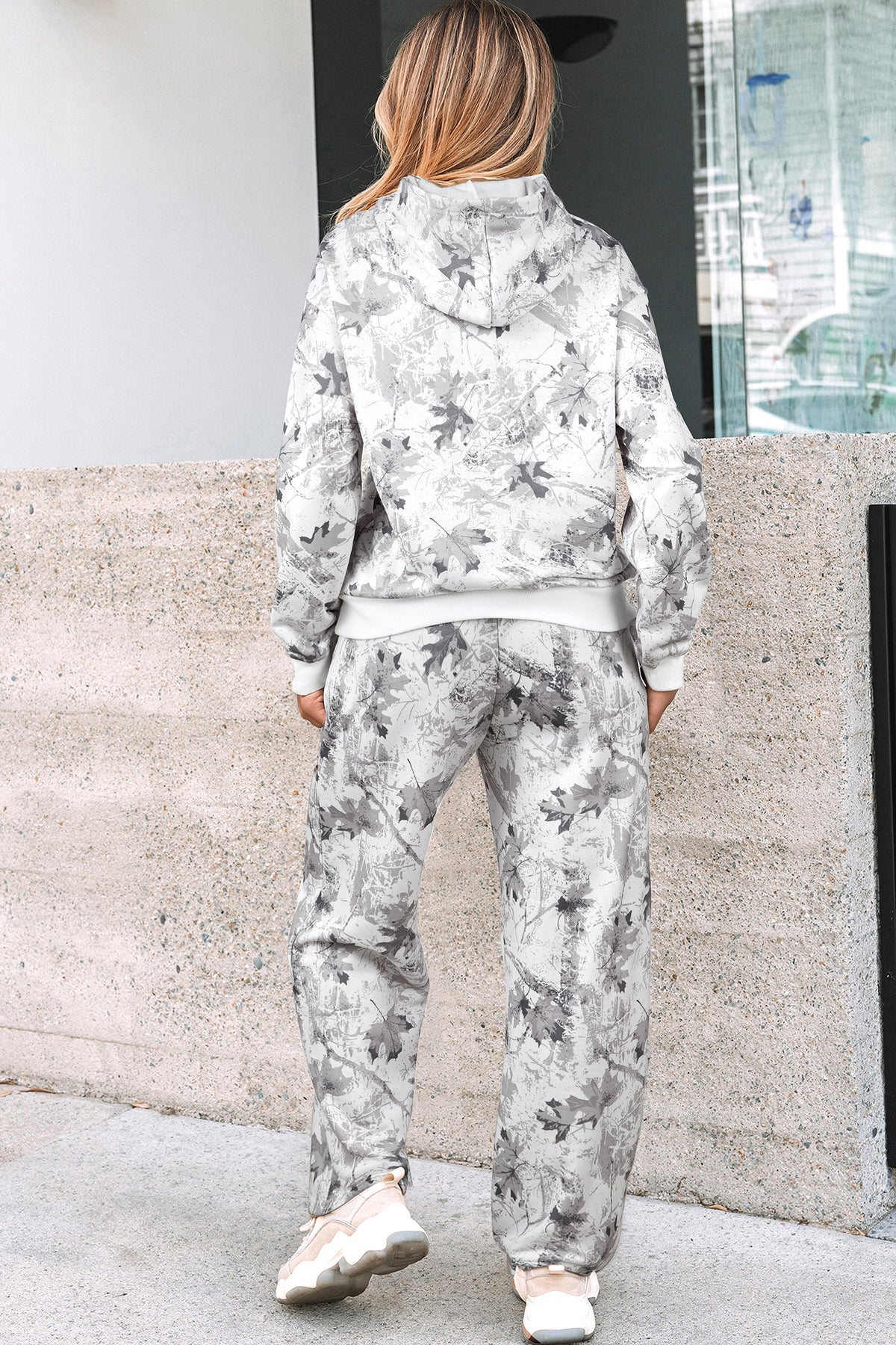 Women's Light Grey Light Woodland Camo Classic Hoodie and Sweatpants Set