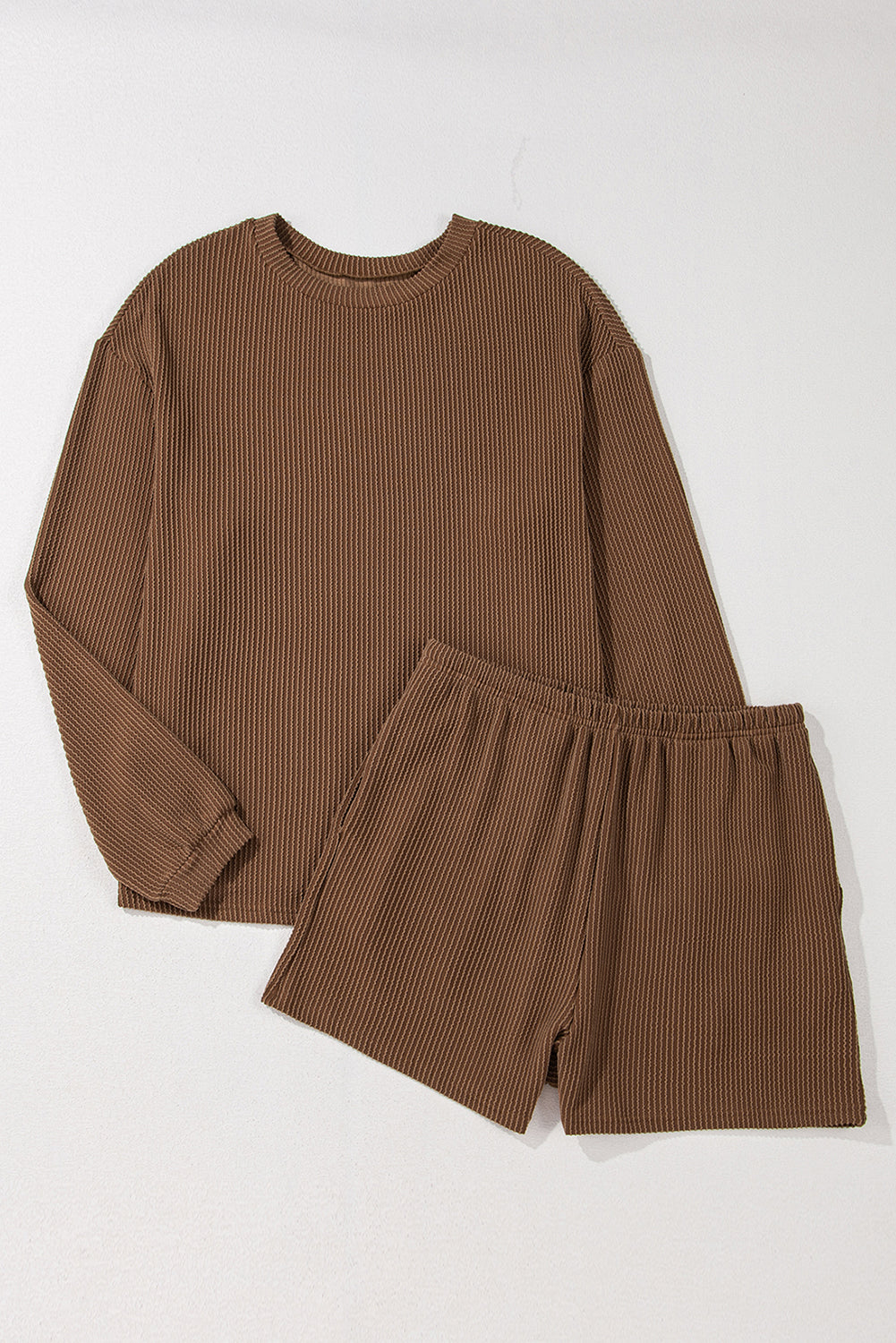 Women's Corded Knit Long-Sleeve Top & High-Waist Shorts Set